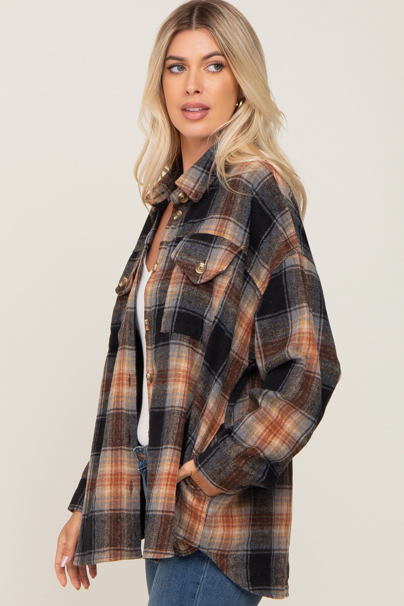 Black Plaid Shirt Jacket sold by Pinkblush product image thumbnail 2