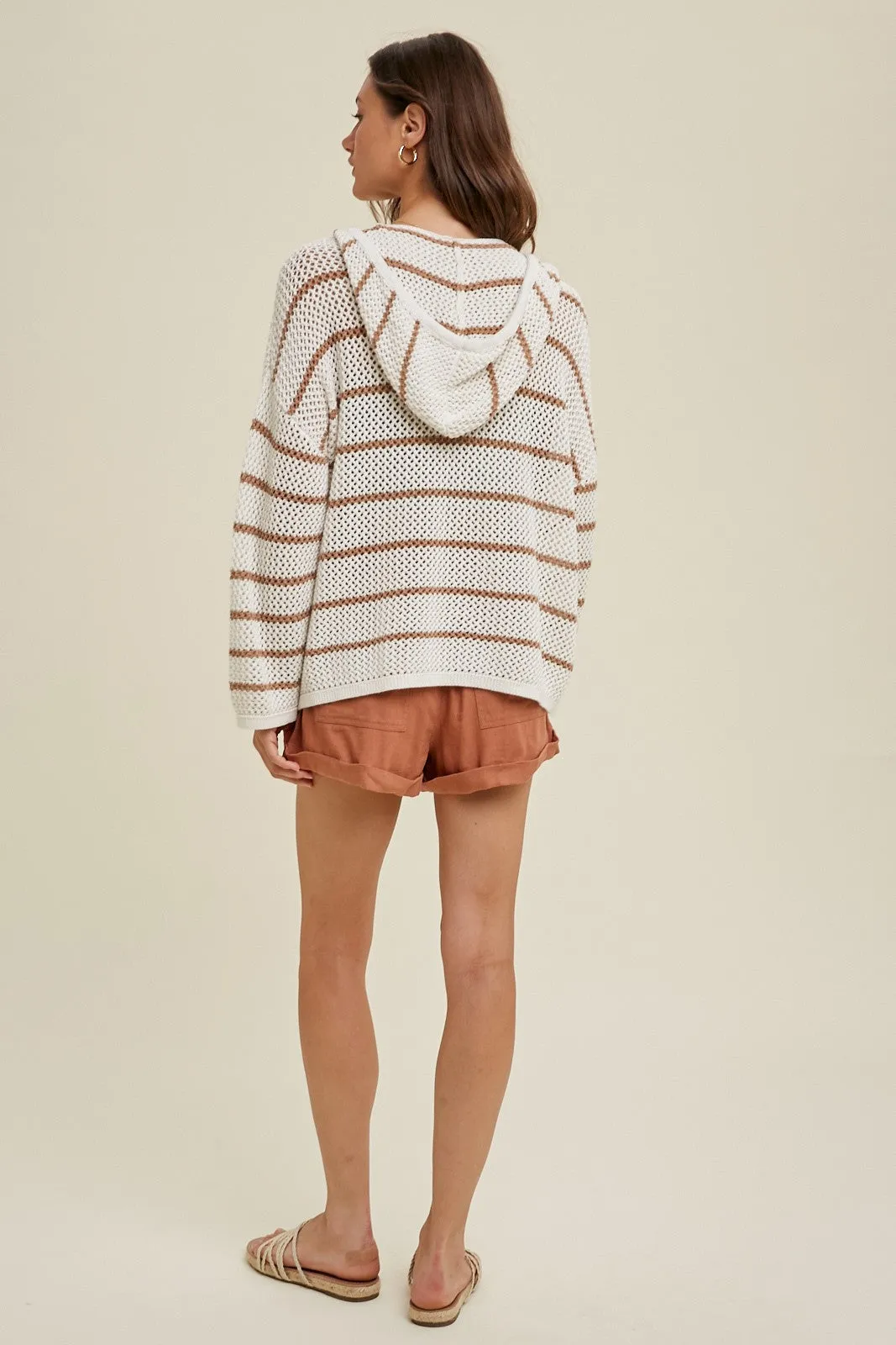 Cream Striped Open Knit Hooded Long Sleeve Top sold by Pinkblush product image thumbnail 4
