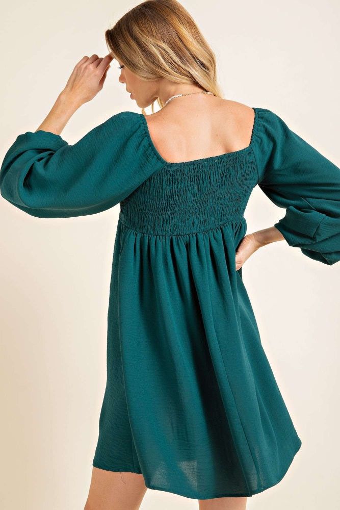 Hunter Green Solid Tie Front Mini Dress sold by Pinkblush product image thumbnail 4