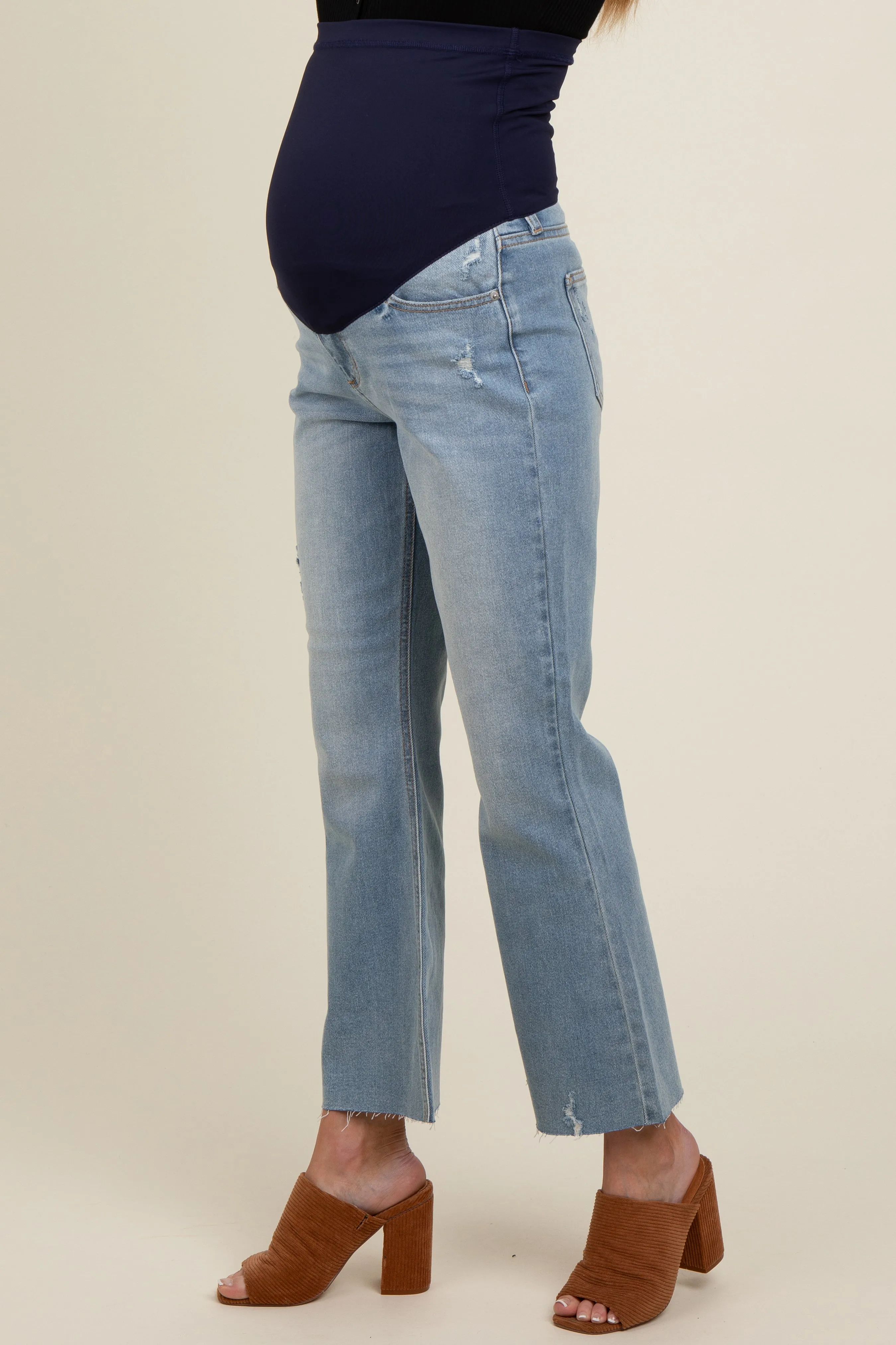 Light Blue Distressed Ankle Bootcut Maternity Jeans sold by Pinkblush product image thumbnail 4