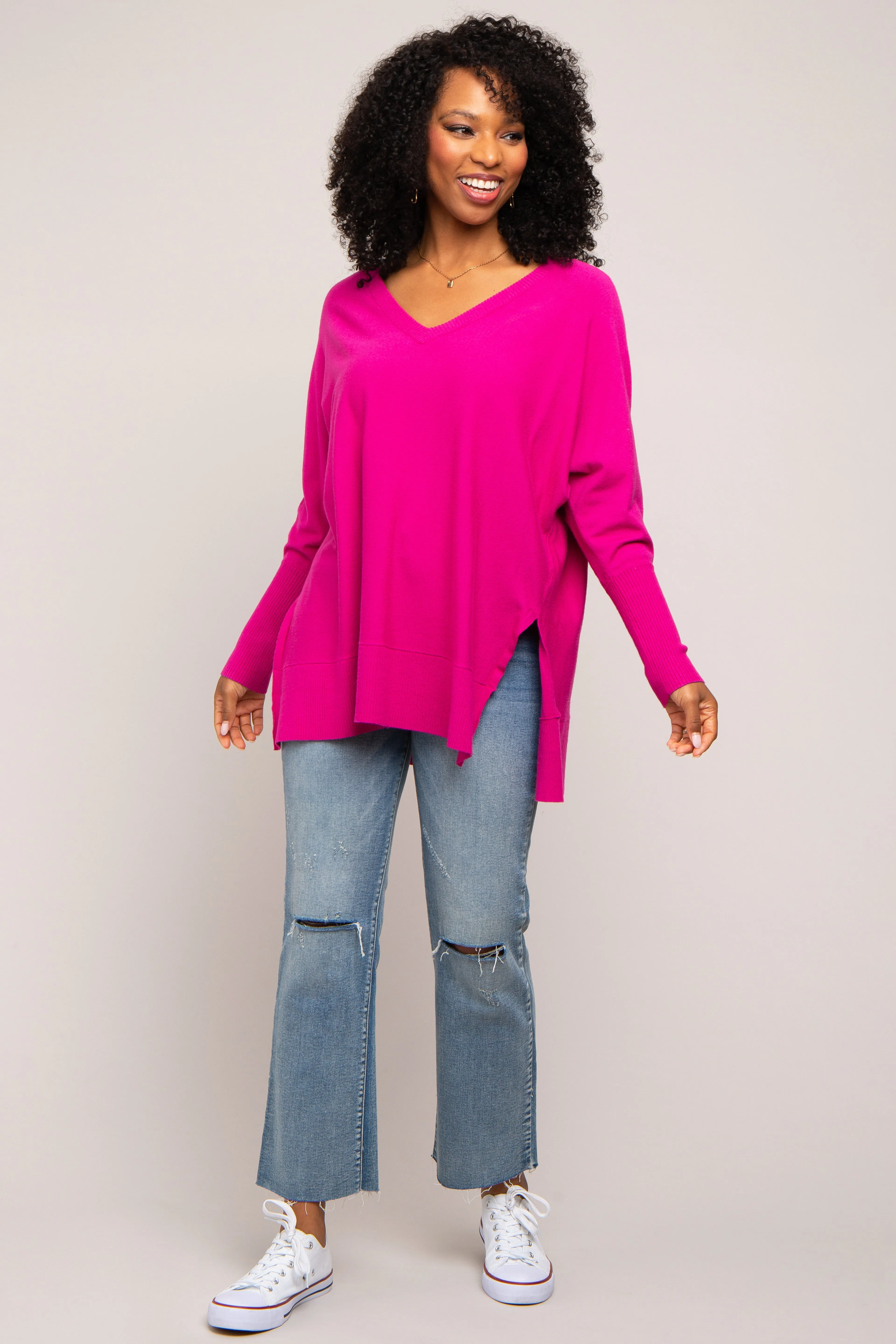 Fuchsia Knit Long Dolman Sleeve Top sold by Pinkblush product image thumbnail 4
