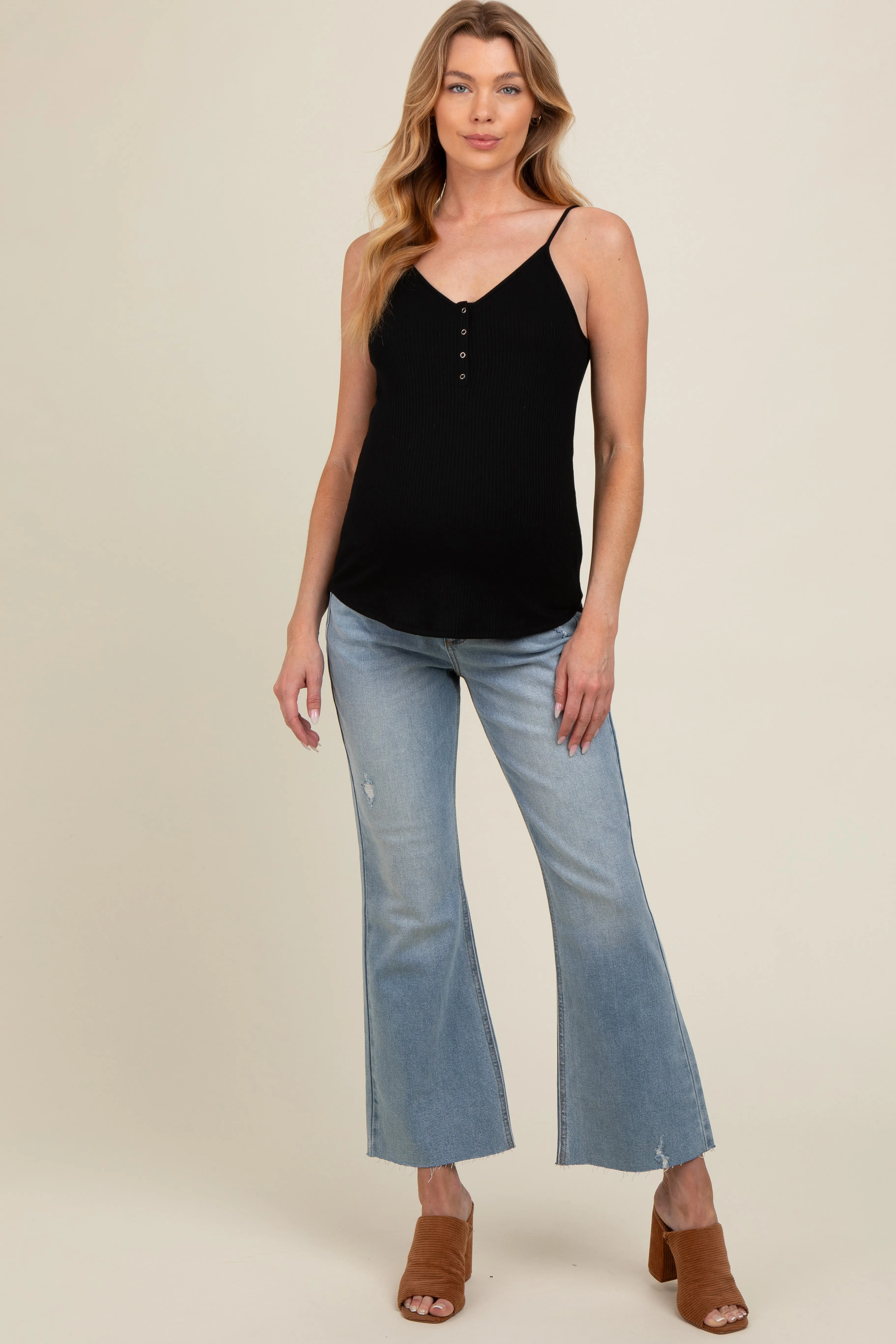 Light Blue Distressed Ankle Bootcut Maternity Jeans sold by Pinkblush