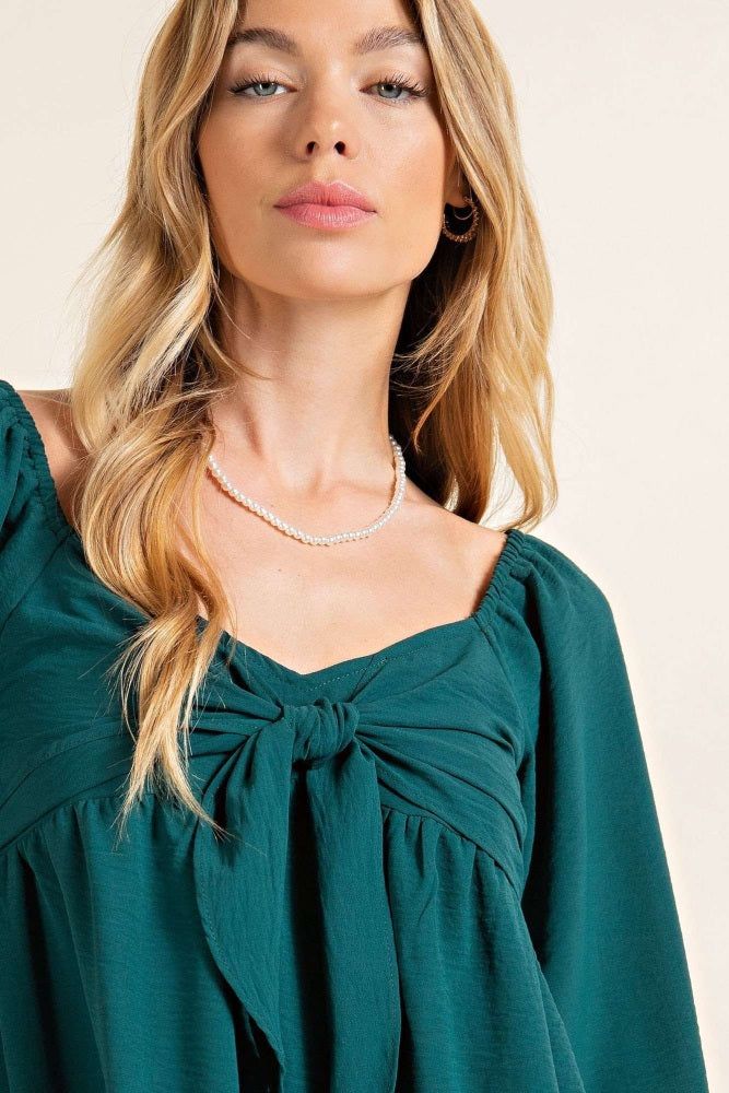 Hunter Green Solid Tie Front Mini Dress sold by Pinkblush product image thumbnail 5