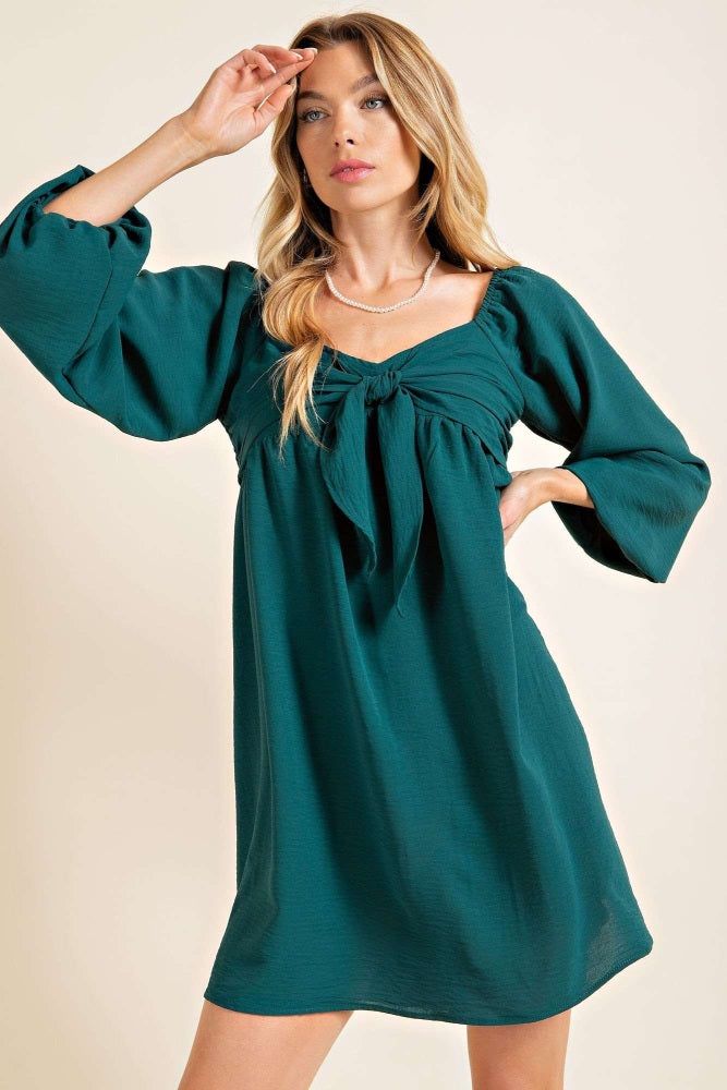 Hunter Green Solid Tie Front Mini Dress sold by Pinkblush product image thumbnail 2