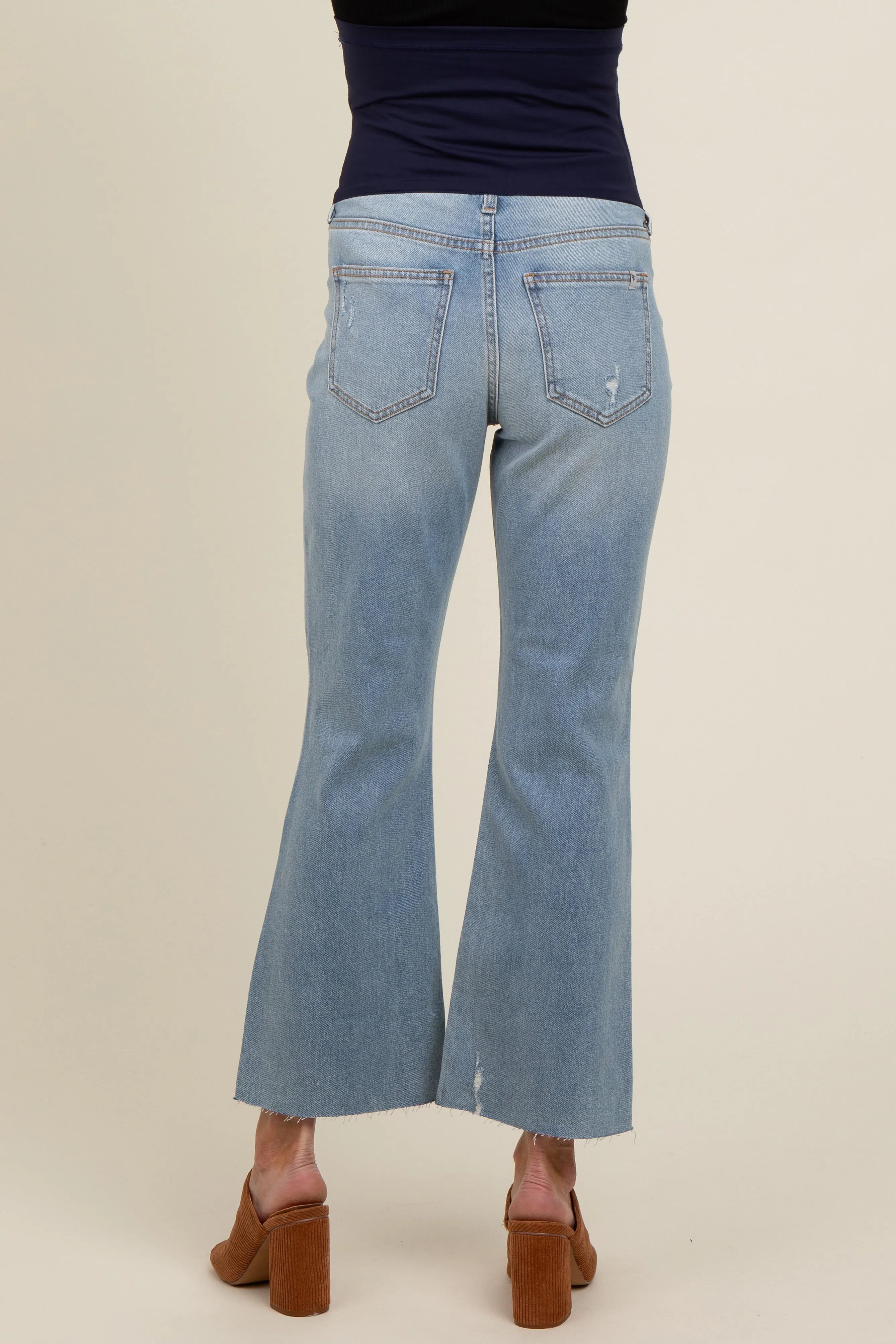 Light Blue Distressed Ankle Bootcut Maternity Jeans sold by Pinkblush product image thumbnail 5
