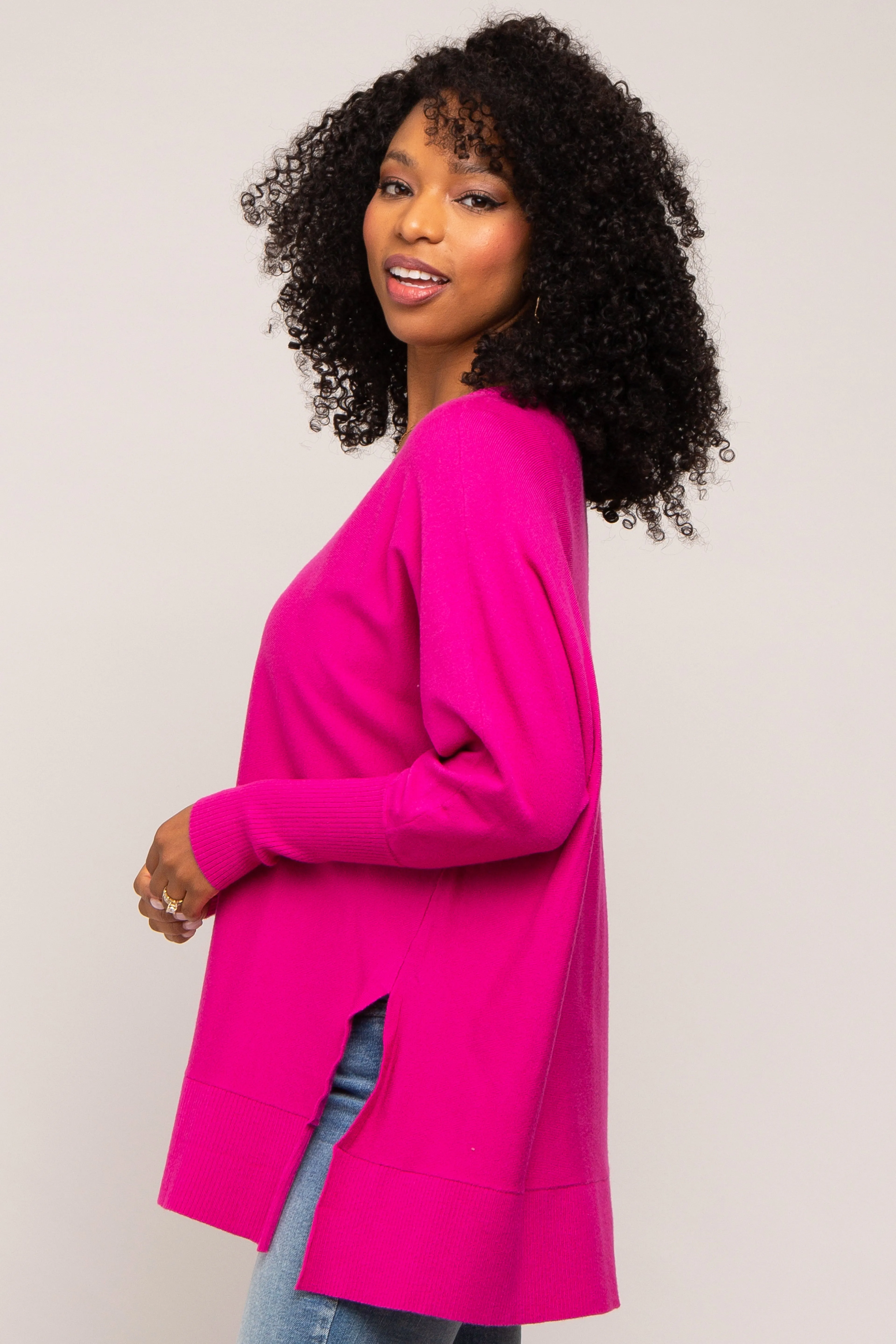 Fuchsia Knit Long Dolman Sleeve Top sold by Pinkblush product image thumbnail 2
