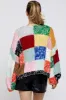 Multicolor Color Block Checkered Thick Knit Maternity Cardigan sold by Pinkblush