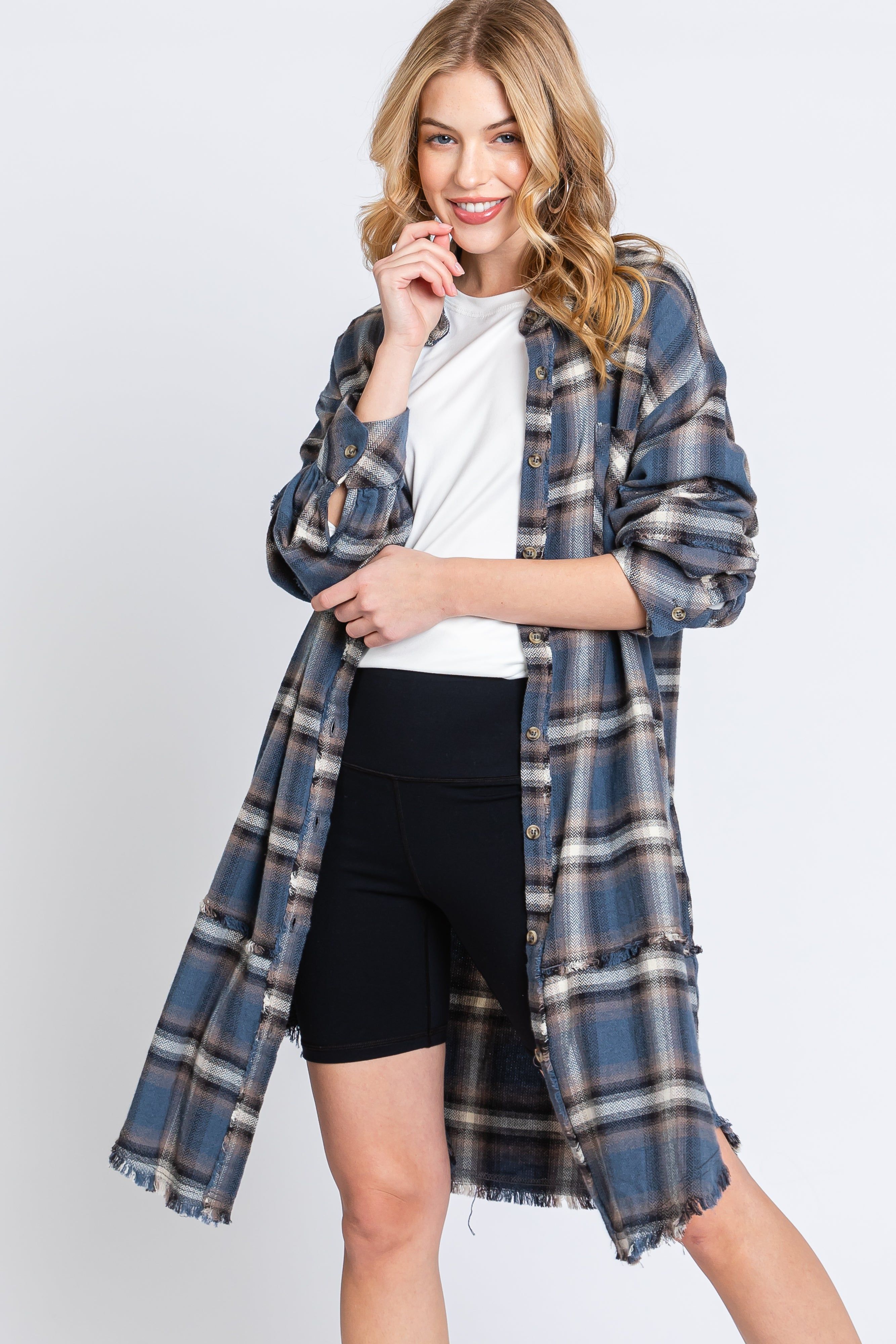 Blue Plaid Button Down Raw Hem Dress sold by Pinkblush product image thumbnail 4