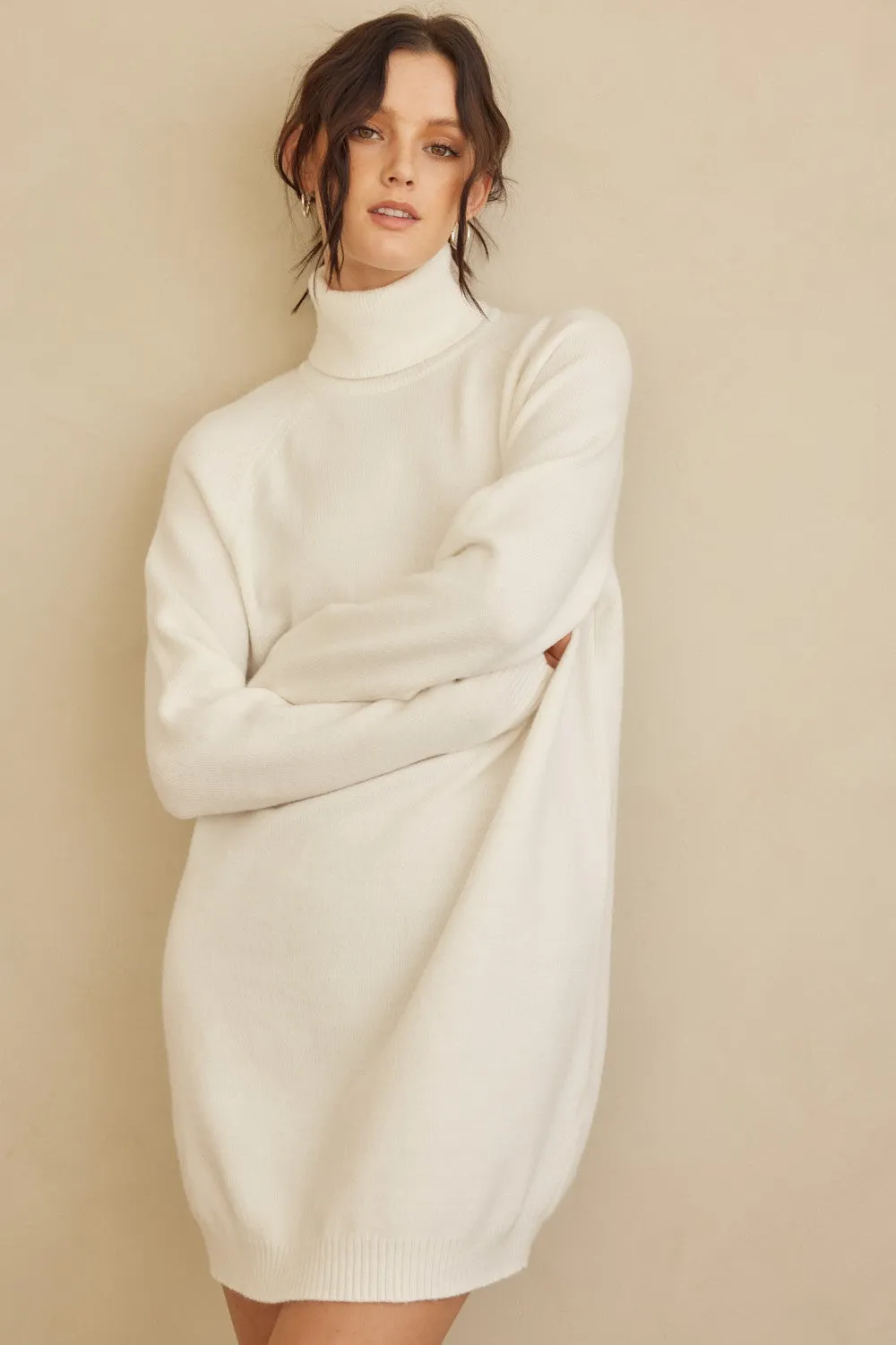 Cream Knit Long Sleeve Turtleneck Sweater Dress sold by Pinkblush product image thumbnail 2