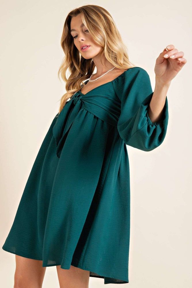 Hunter Green Solid Tie Front Mini Dress sold by Pinkblush product image thumbnail 3