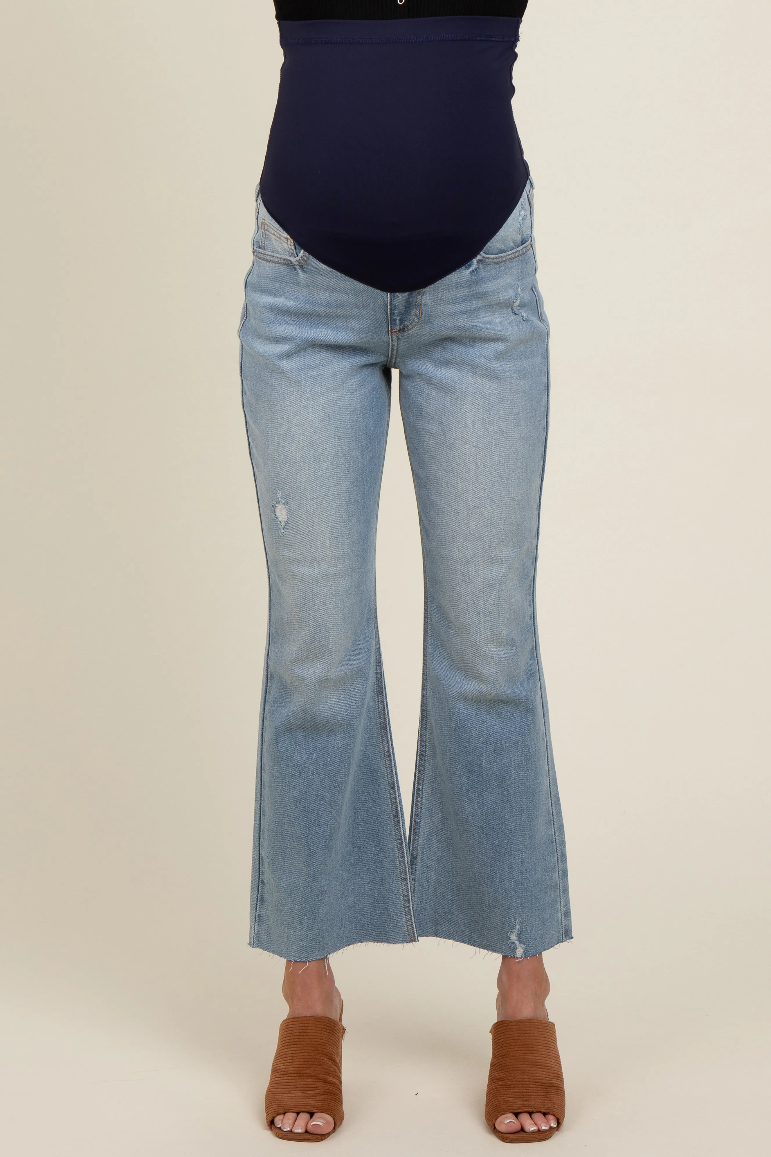 Light Blue Distressed Ankle Bootcut Maternity Jeans sold by Pinkblush product image thumbnail 3