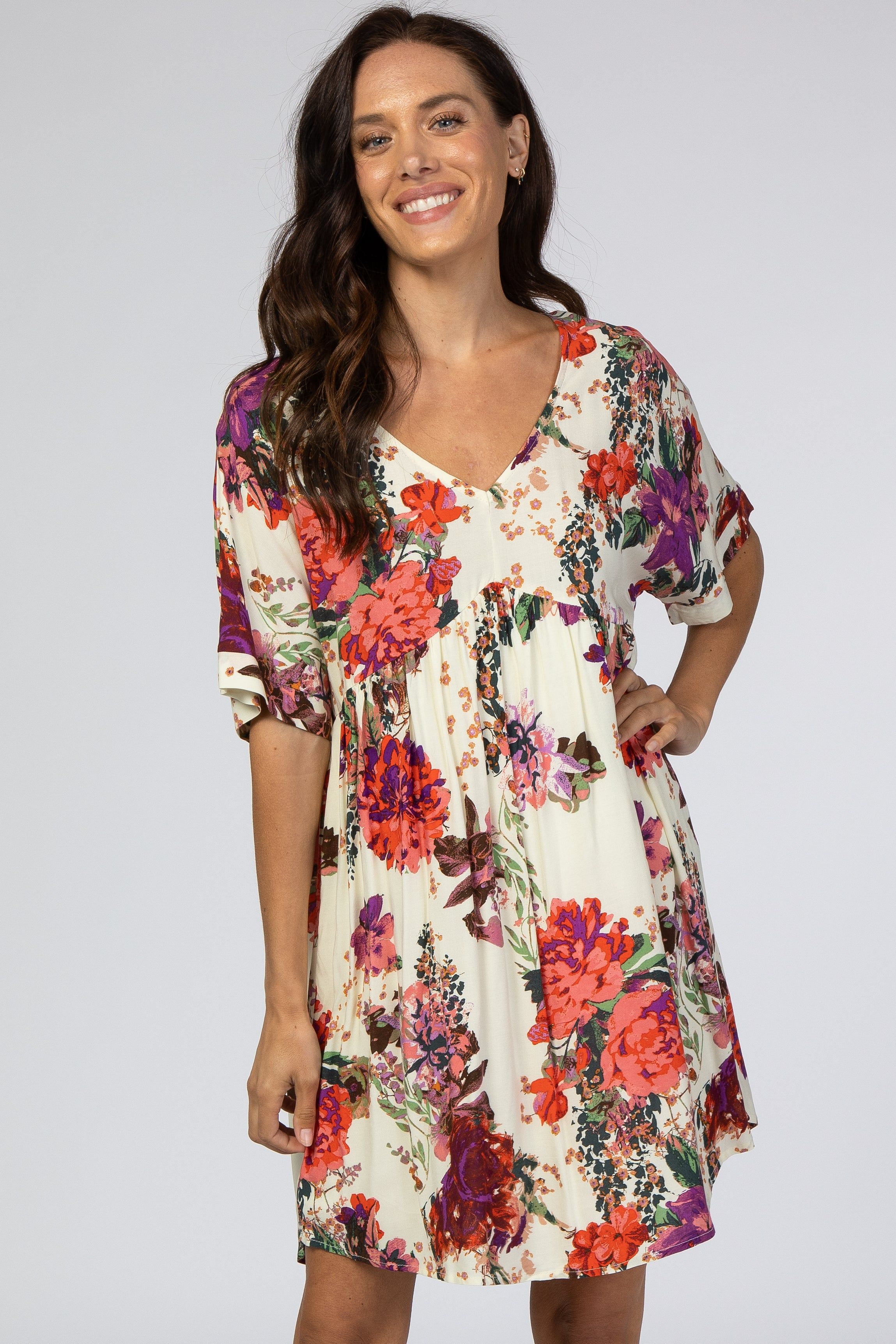 Ivory Floral Short Sleeve Dress sold by Pinkblush product image thumbnail 4