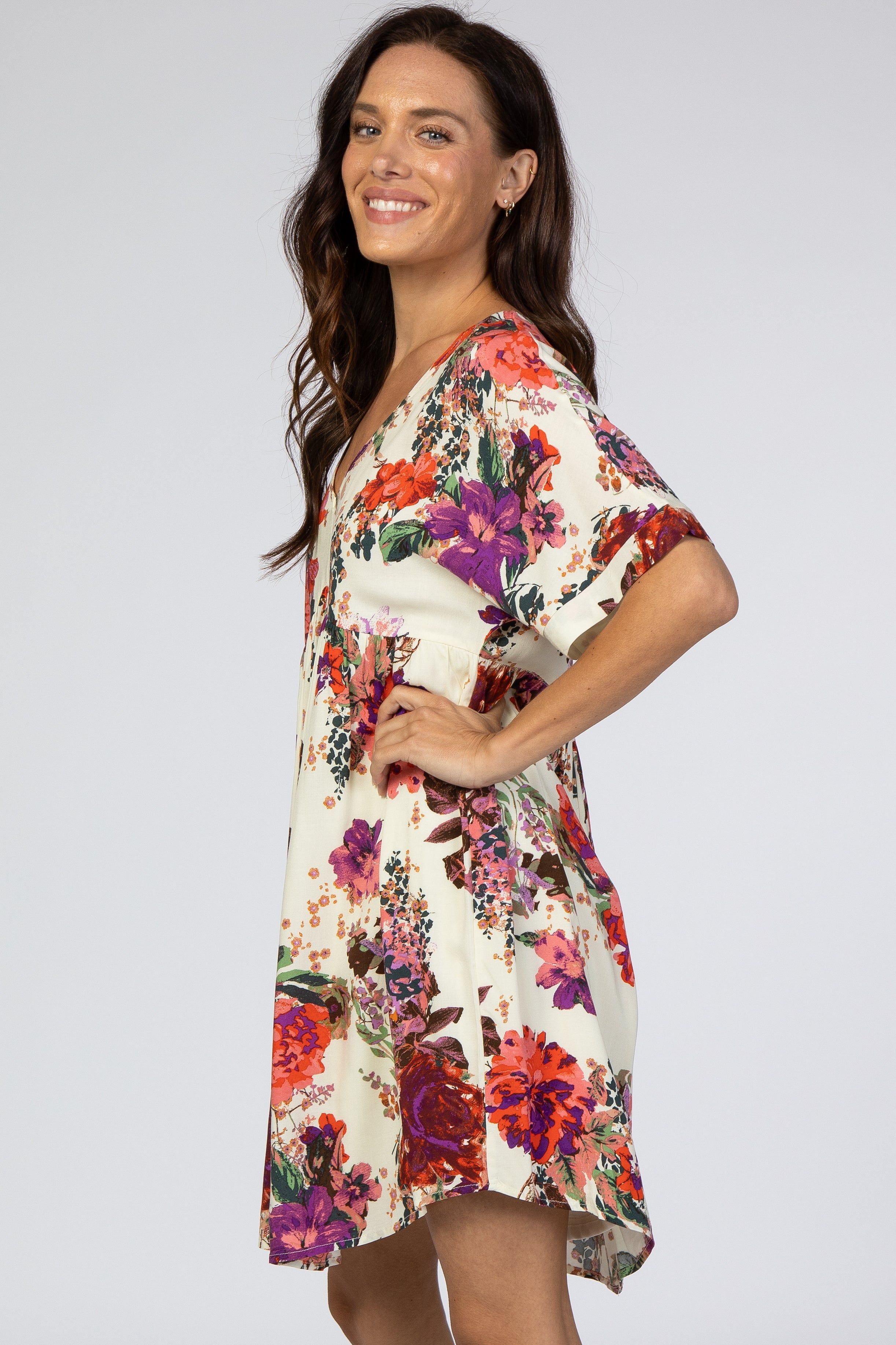 Ivory Floral Short Sleeve Dress sold by Pinkblush product image thumbnail 2