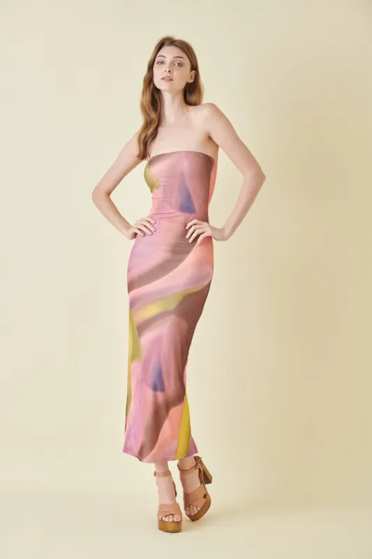 Purple Multi Abstract Mesh Tube Maxi Dress sold by Pinkblush