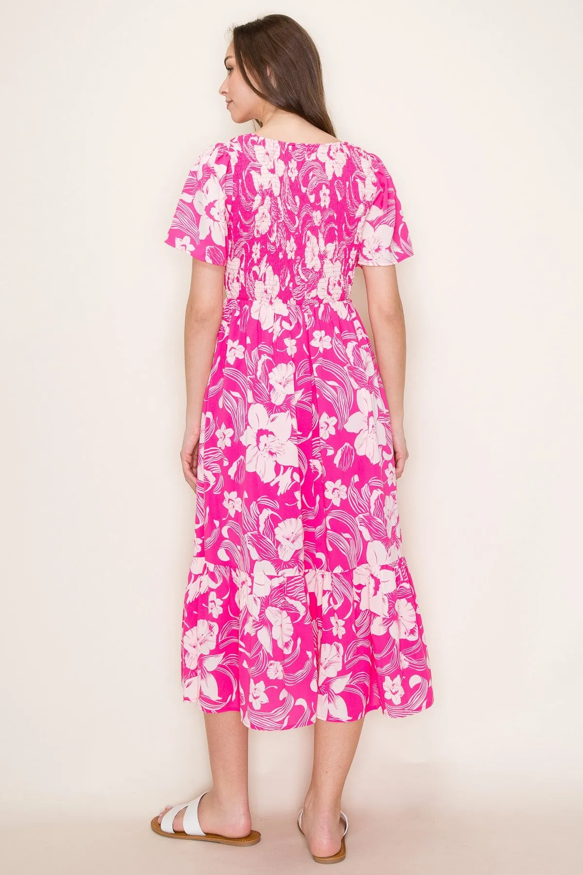 Pink Floral Print Smocked Midi Dress sold by Pinkblush product image thumbnail 4