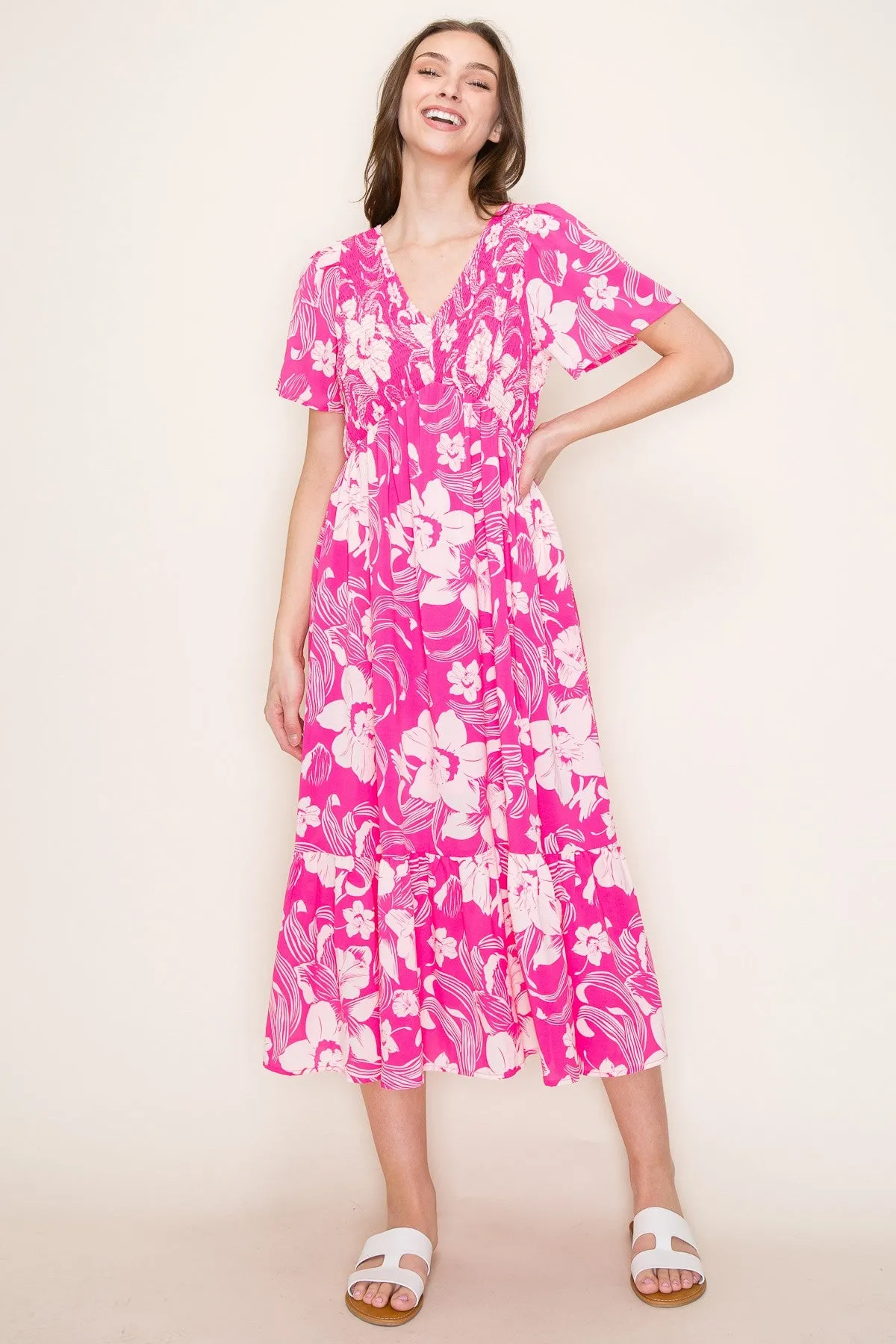 Pink Floral Print Smocked Midi Dress sold by Pinkblush product image thumbnail 2