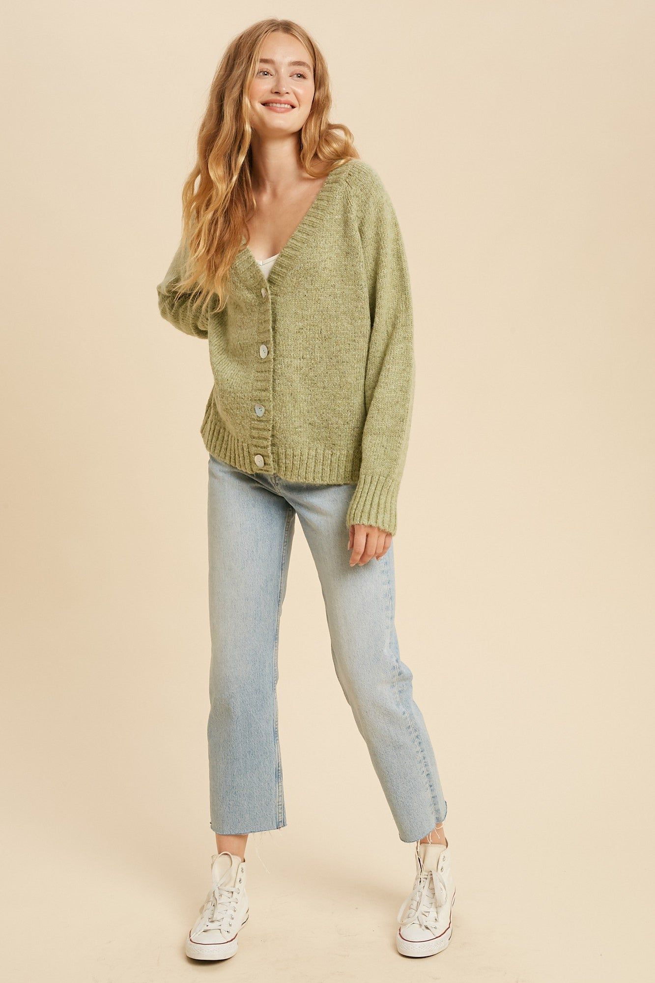 Sage Melange Boyfriend Cardigan sold by Pinkblush