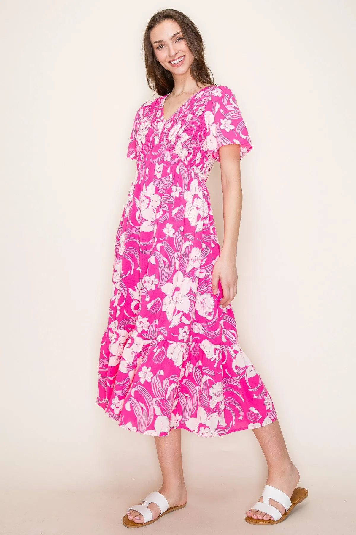 Pink Floral Print Smocked Midi Dress sold by Pinkblush product image thumbnail 3