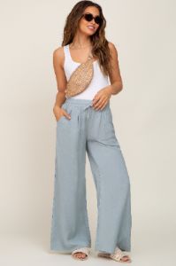 Light Blue Drawstring Wide Leg Maternity Pants sold by Pinkblush