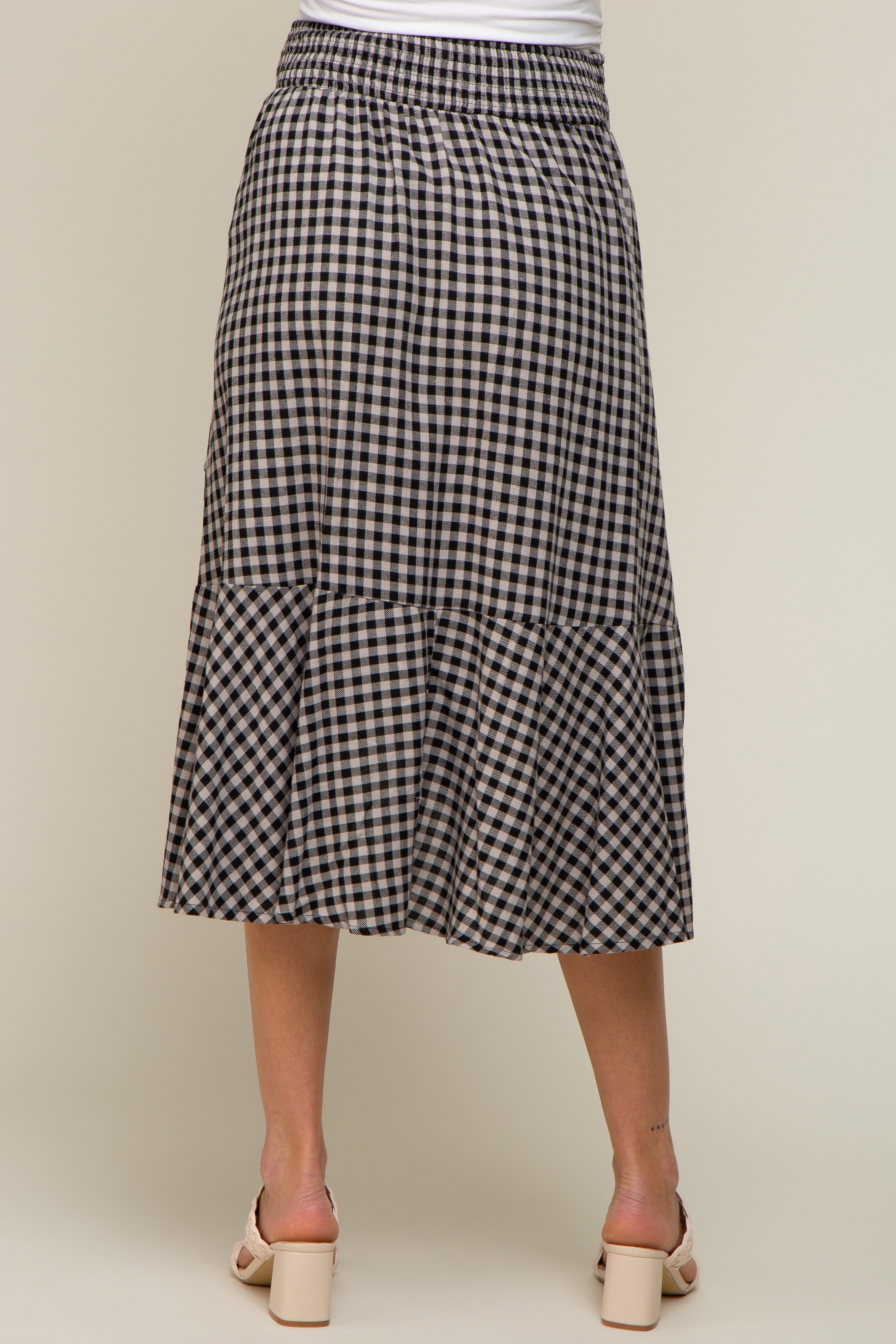 Black Plaid Ruffle Maternity Midi Skirt sold by Pinkblush product image thumbnail 4