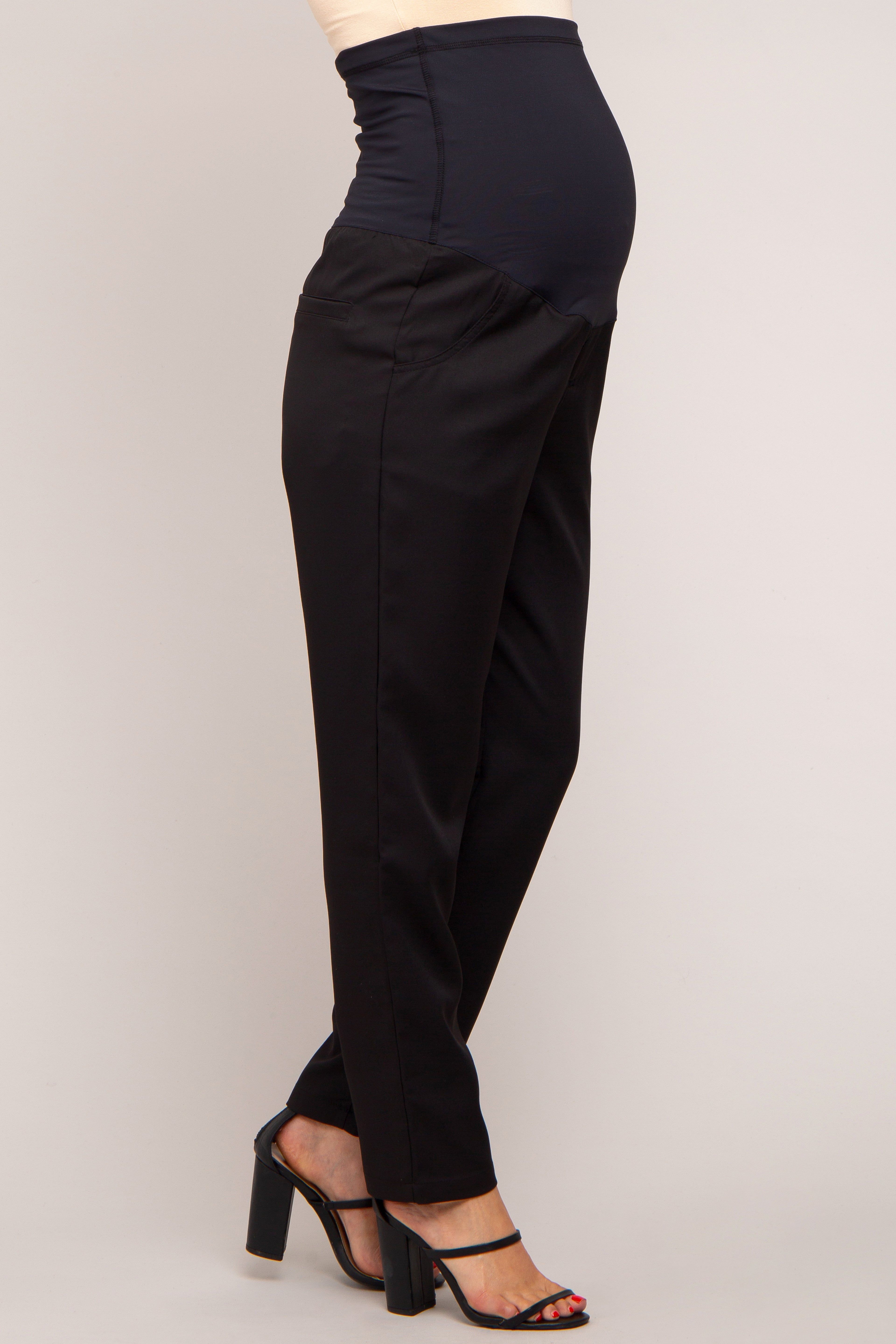 Black Satin Crop Maternity Pants sold by Pinkblush product image thumbnail 4