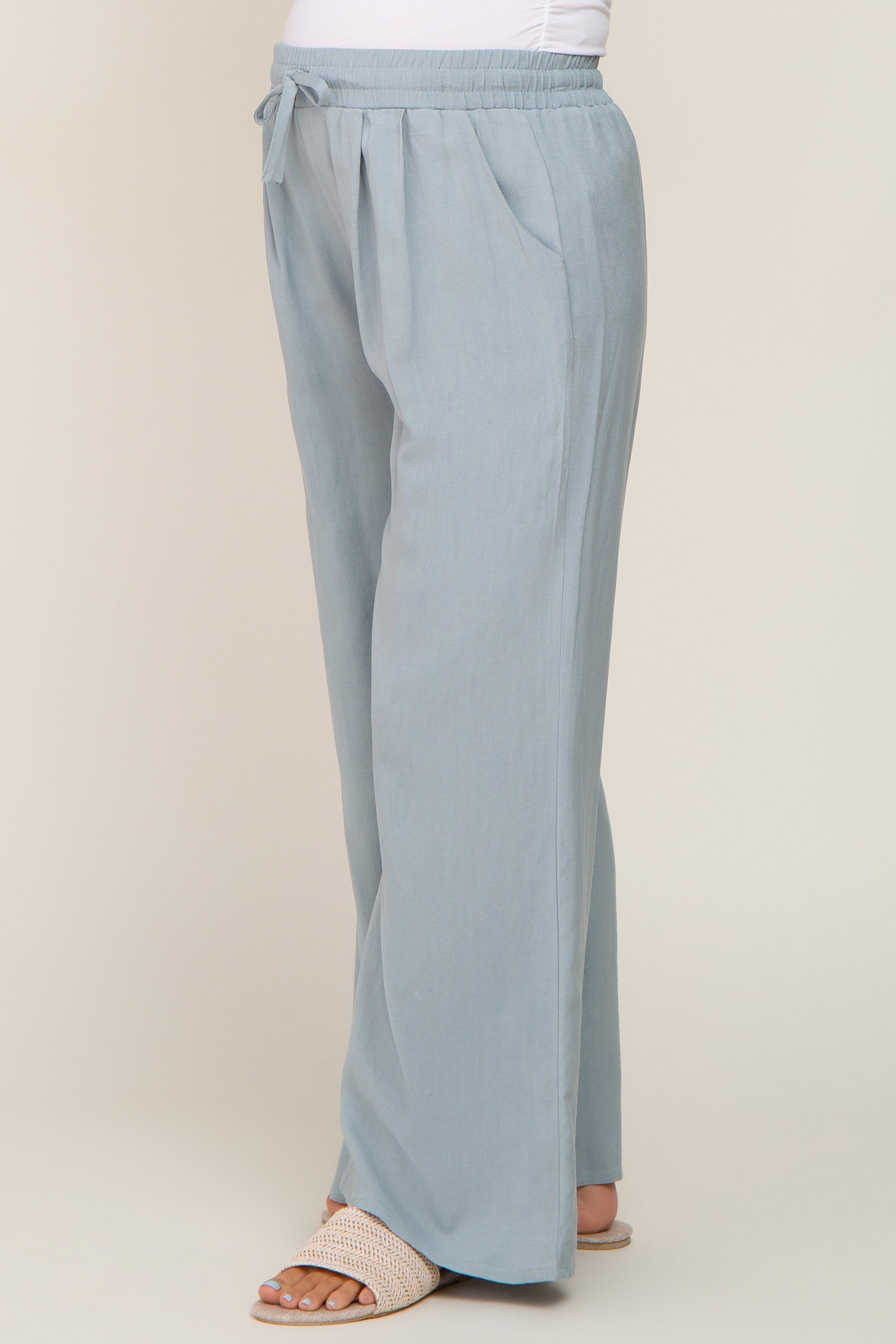 Light Blue Drawstring Wide Leg Maternity Pants sold by Pinkblush product image thumbnail 3