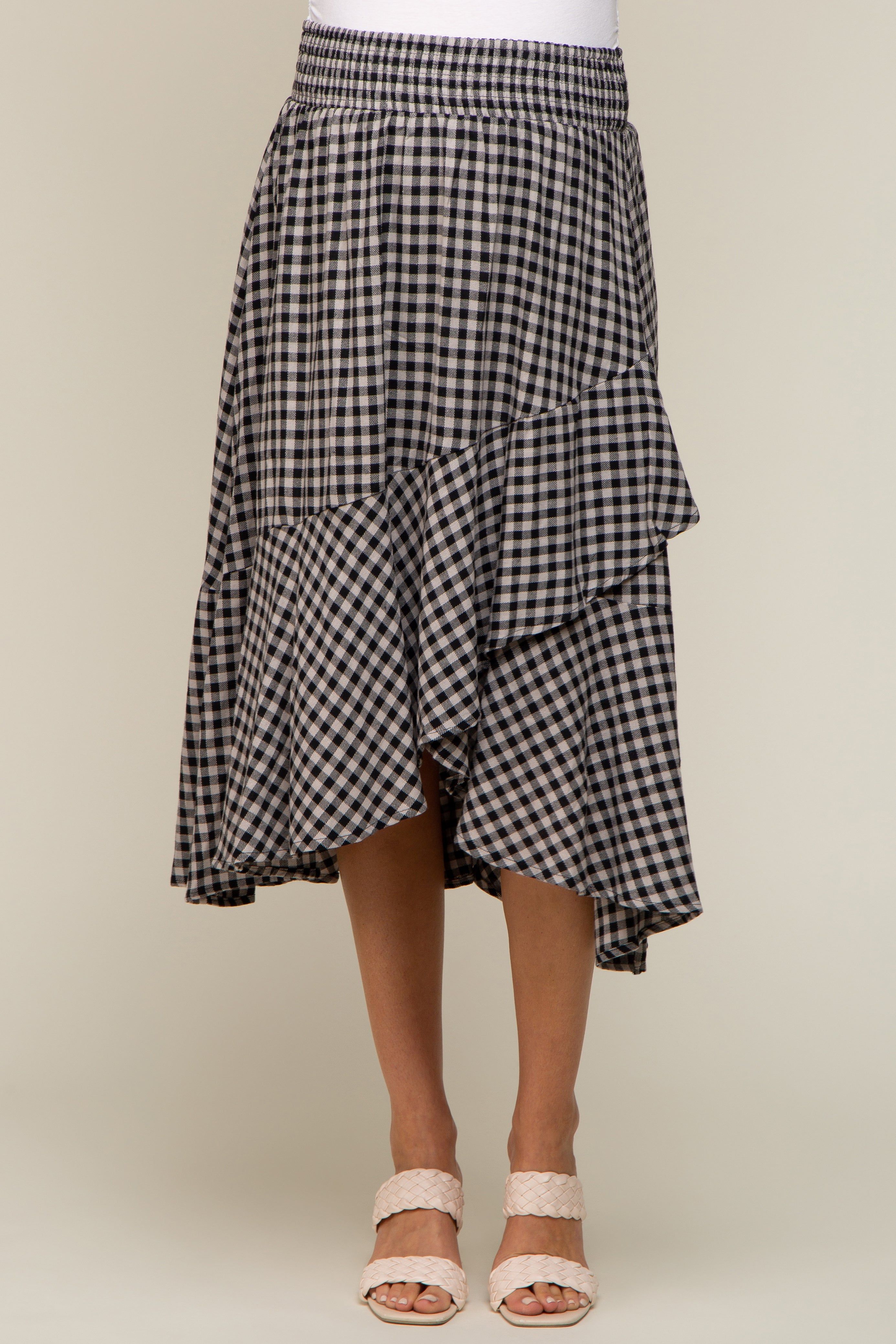 Black Plaid Ruffle Maternity Midi Skirt sold by Pinkblush product image thumbnail 2