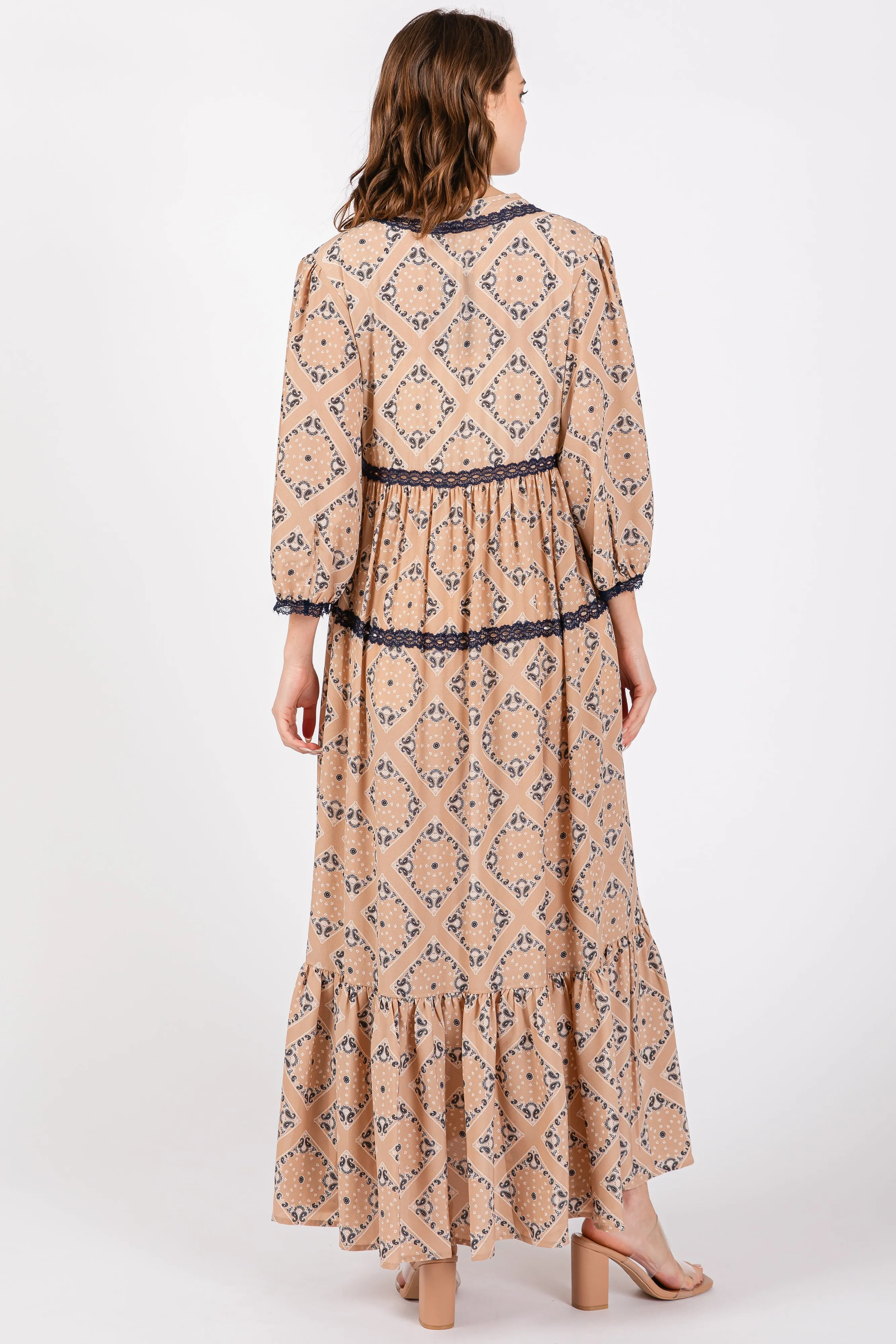 Beige Printed Tie Front Kimono Dress sold by Pinkblush product image thumbnail 3