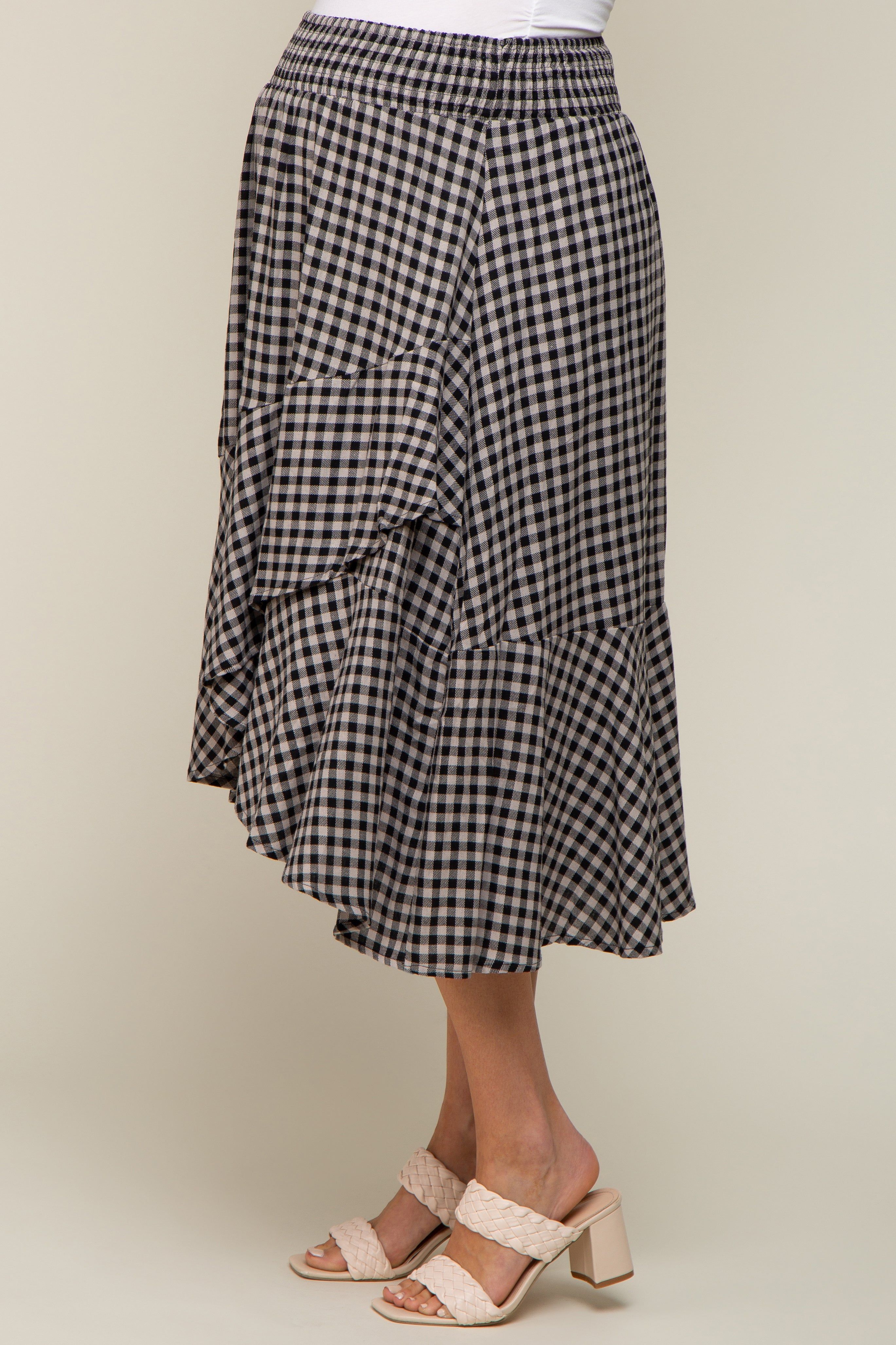 Black Plaid Ruffle Maternity Midi Skirt sold by Pinkblush product image thumbnail 3