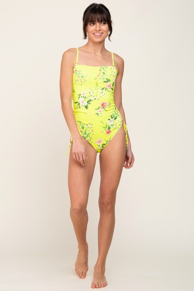 Yellow Floral Square Neck Side Drawstring One Piece Swimsuit sold by Pinkblush product image thumbnail 4