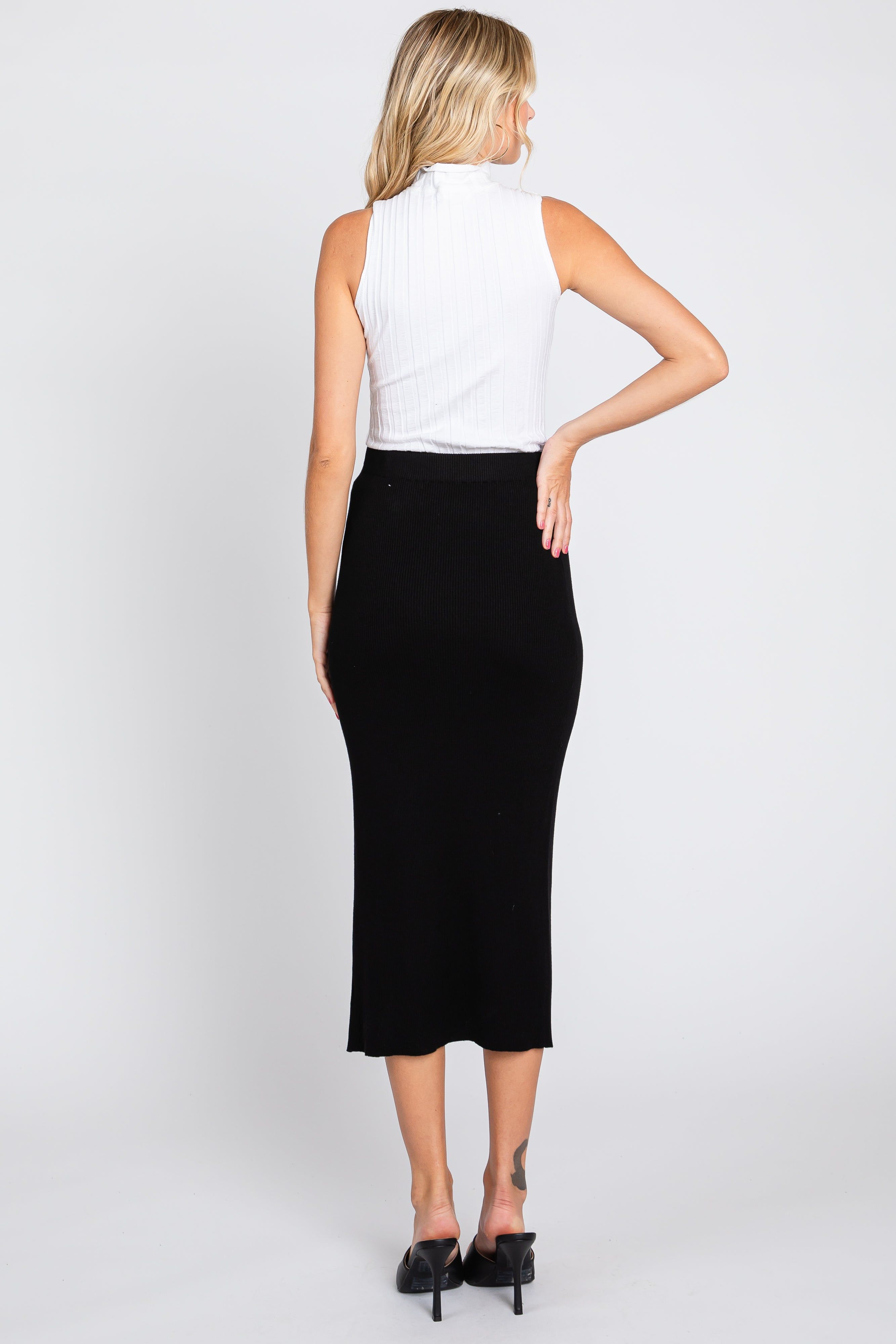 Black Ribbed Knit Slit Midi Skirt sold by Pinkblush product image thumbnail 3