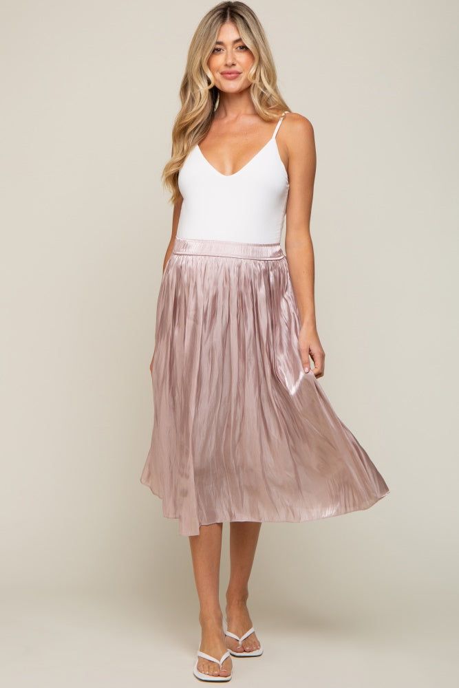 Light Pink Pleated Shimmer Satin Maternity Midi Skirt sold by Pinkblush product image thumbnail 5