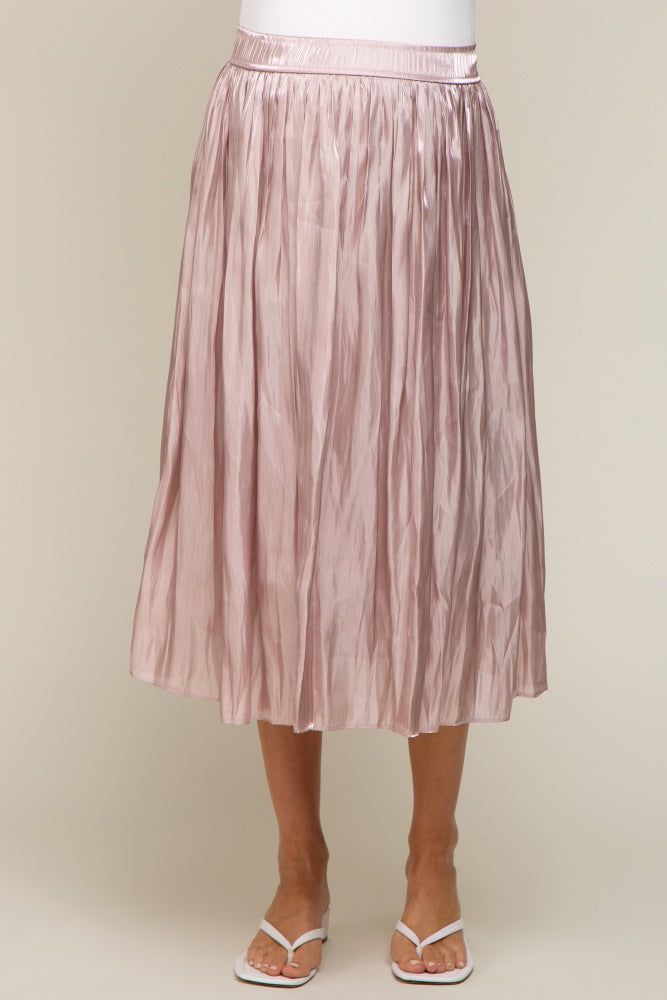 Light Pink Pleated Shimmer Satin Maternity Midi Skirt sold by Pinkblush product image thumbnail 2