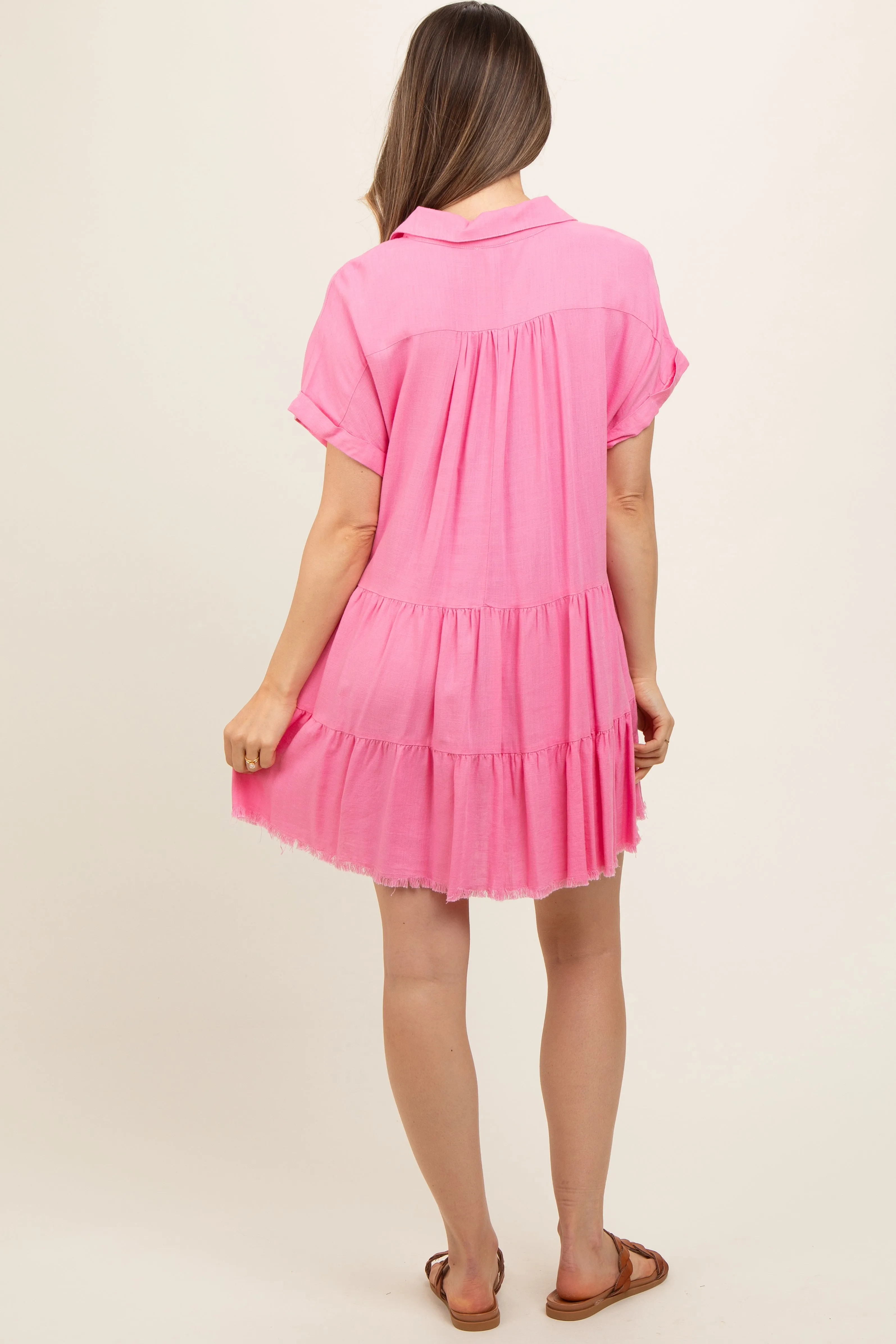 Pink Tiered Linen Maternity Dress sold by Pinkblush product image thumbnail 3