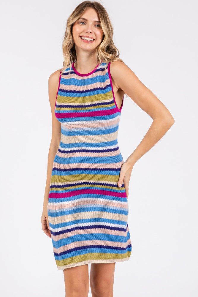 Magenta Striped Sleeveless Sweater Dress sold by Pinkblush