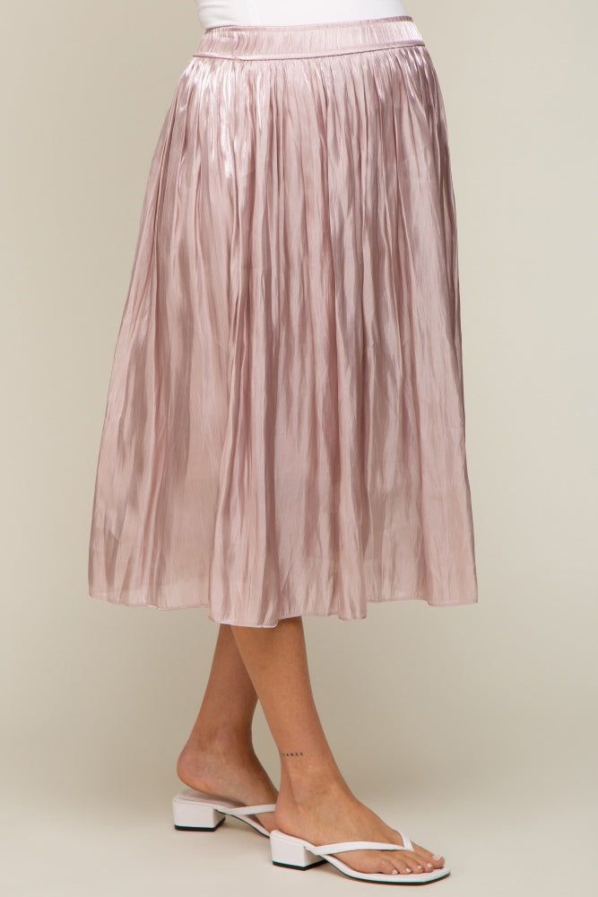 Light Pink Pleated Shimmer Satin Maternity Midi Skirt sold by Pinkblush product image thumbnail 3