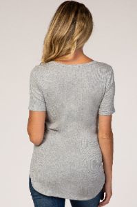 Heather Grey Ribbed Short Sleeve Button Detail Maternity Top sold by Pinkblush