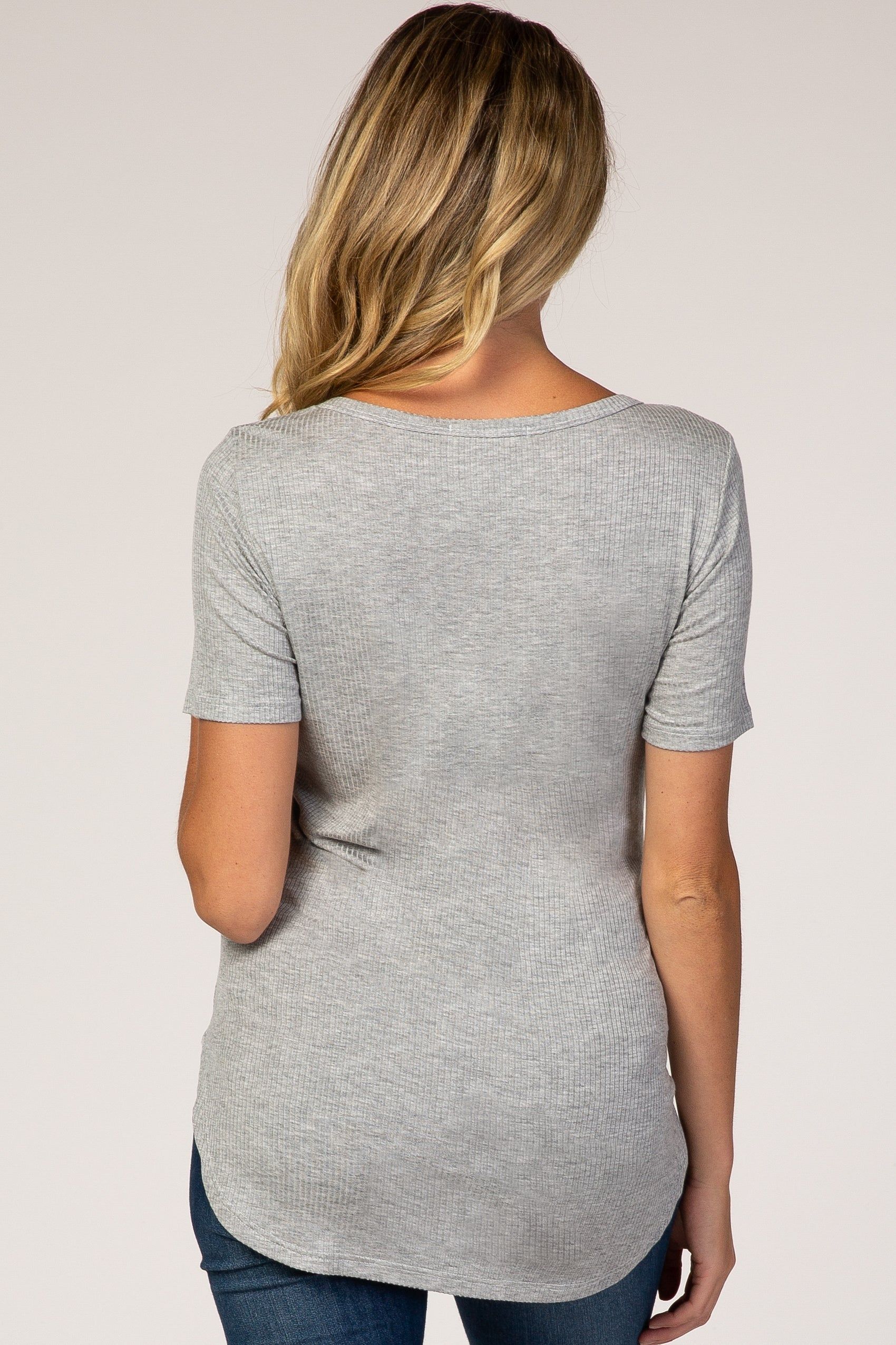 Heather Grey Ribbed Short Sleeve Button Detail Maternity Top sold by Pinkblush product image thumbnail 3