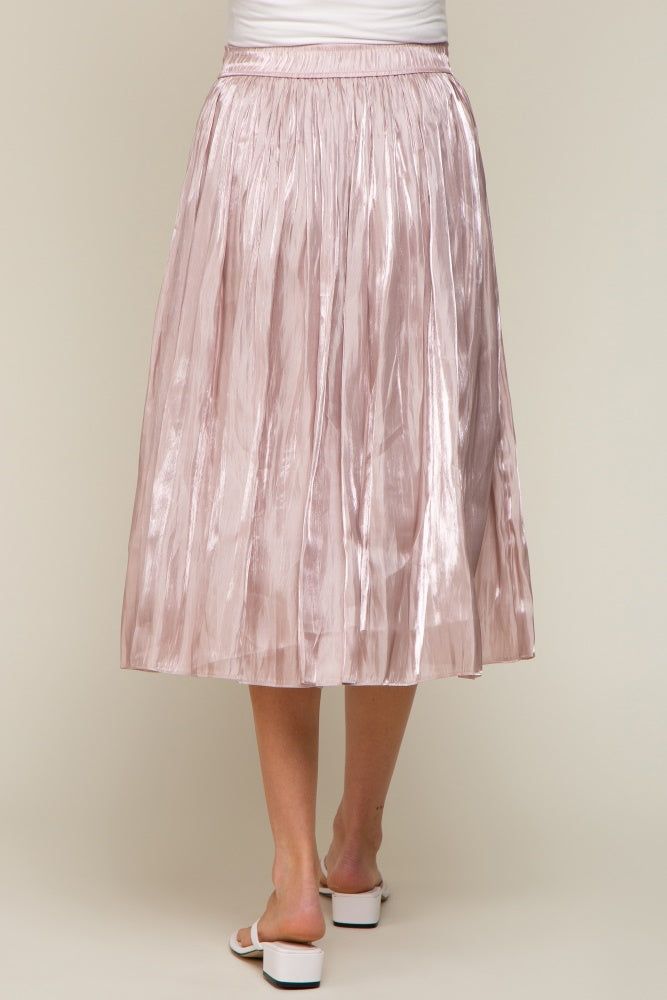 Light Pink Pleated Shimmer Satin Maternity Midi Skirt sold by Pinkblush product image thumbnail 4