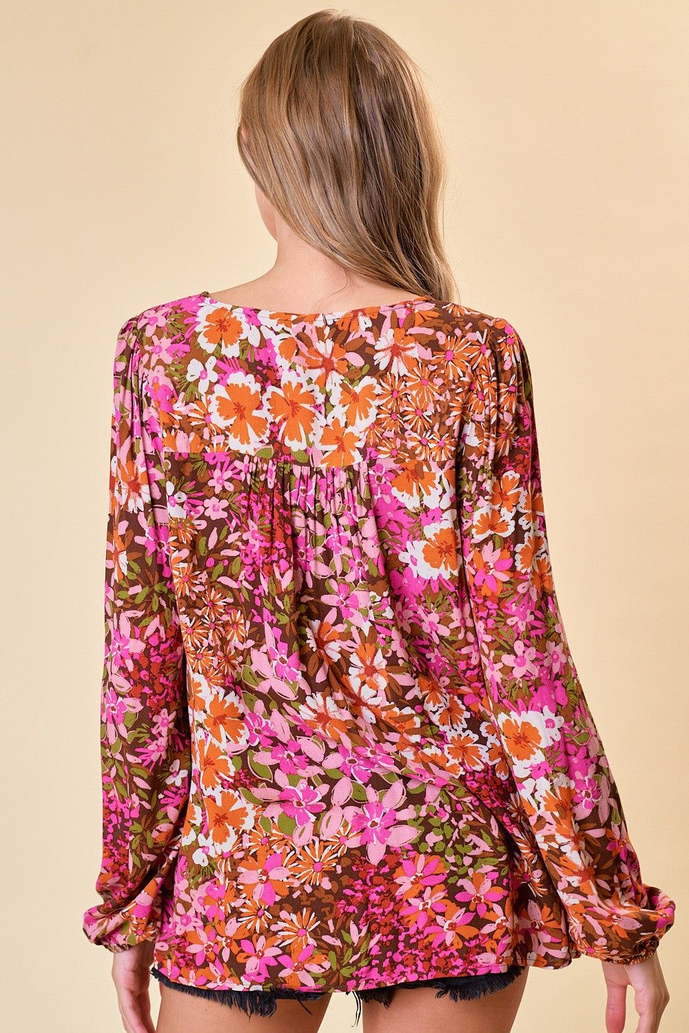 Pink Floral Printed Puff Long Sleeve Blouse sold by Pinkblush product image thumbnail 3