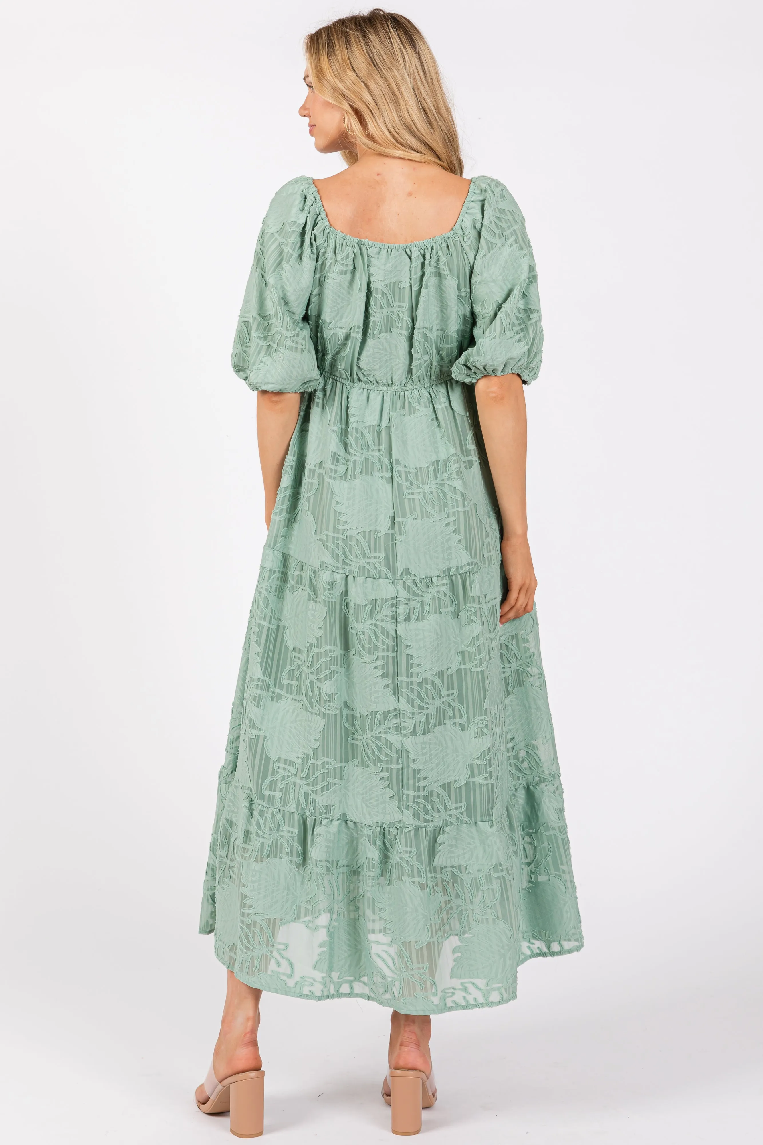 Light Olive Embroidered Leaf Print Striped Maxi Dress sold by Pinkblush product image thumbnail 3