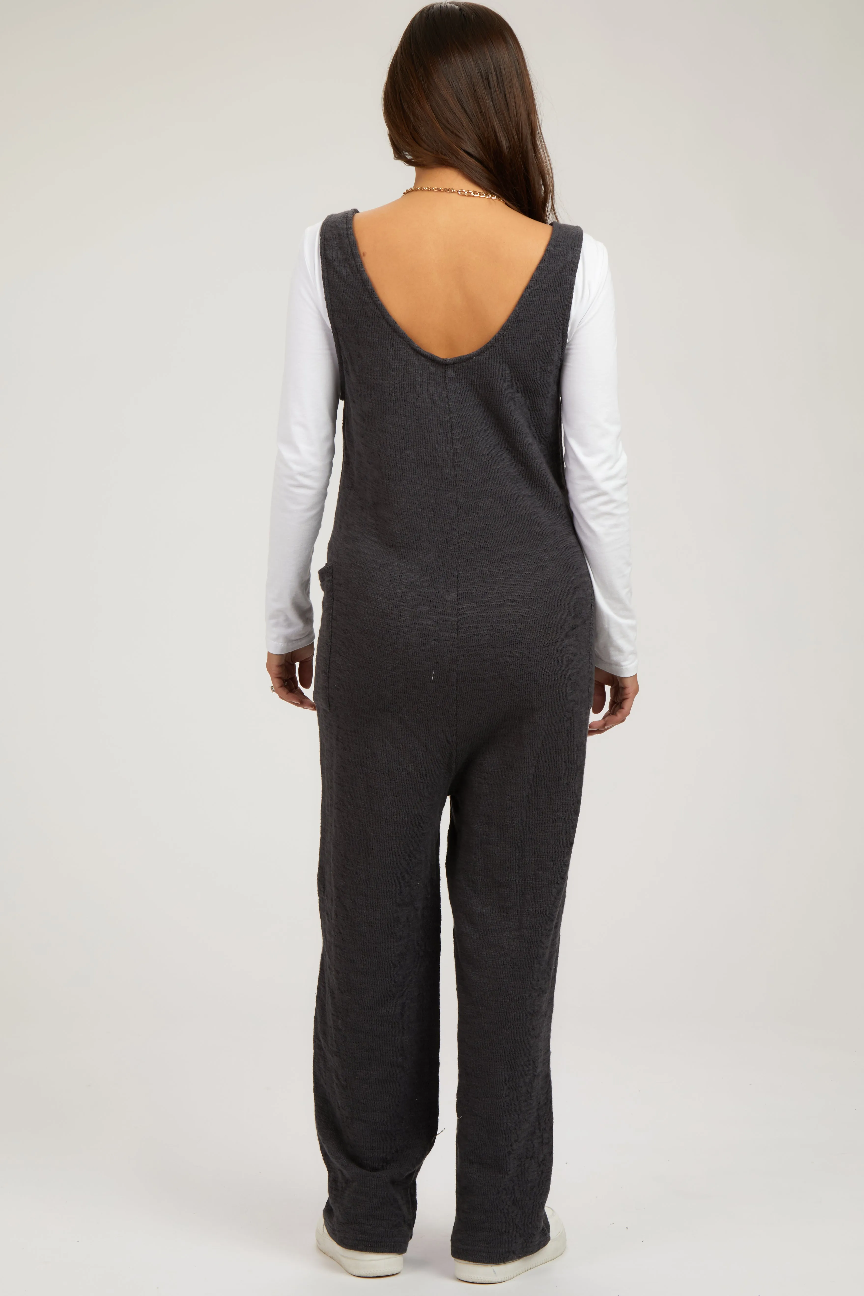 Charcoal Scoop Neck Sleeveless Maternity Jumpsuit sold by Pinkblush product image thumbnail 3