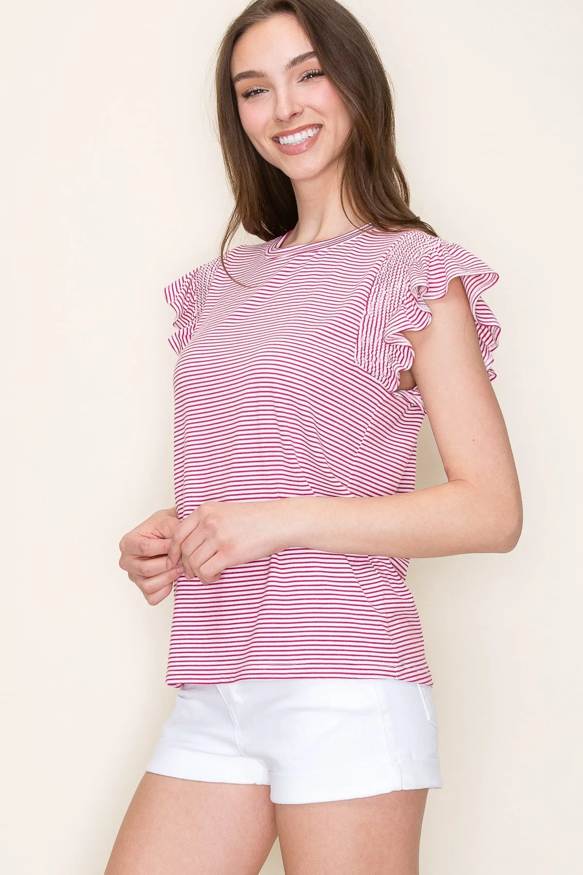 Fuchsia Striped Flutter Sleeve Top sold by Pinkblush product image thumbnail 2