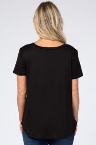 Black V-Neck Short Sleeve Maternity Top sold by Pinkblush