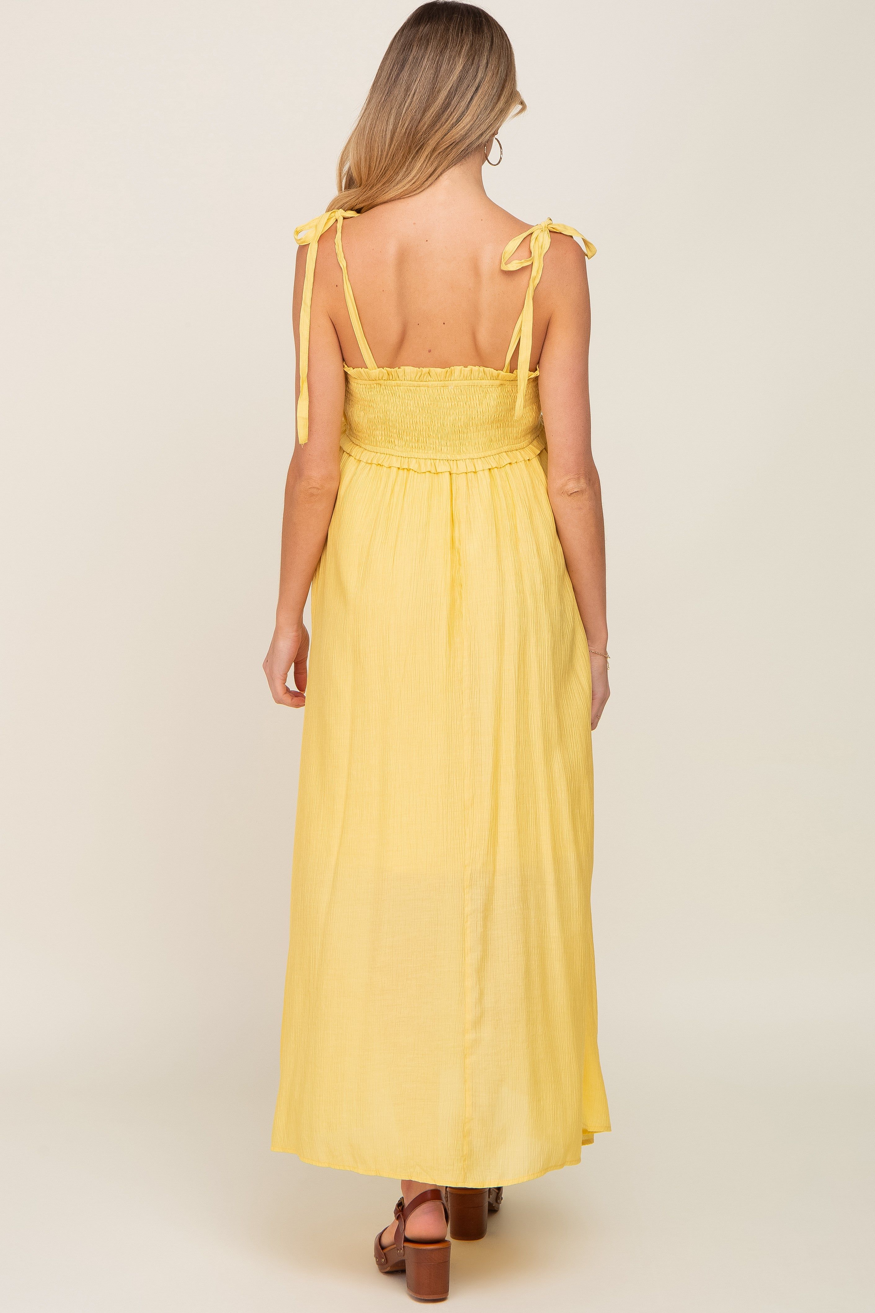Yellow Sleeveless Ruffle Trim Maternity Maxi Dress sold by Pinkblush product image thumbnail 3