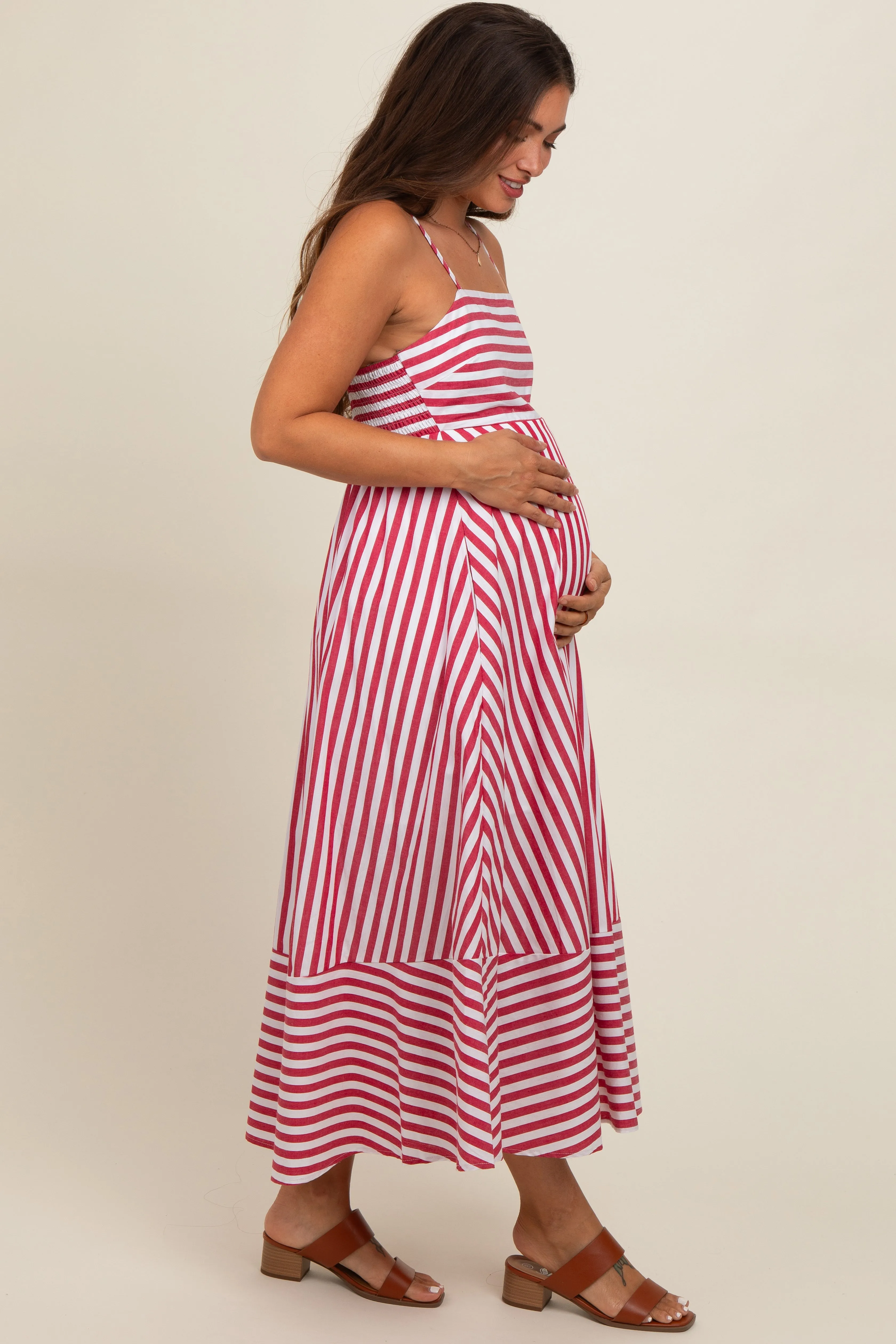 Red Contrast Stripe Maternity Midi Dress sold by Pinkblush product image thumbnail 2