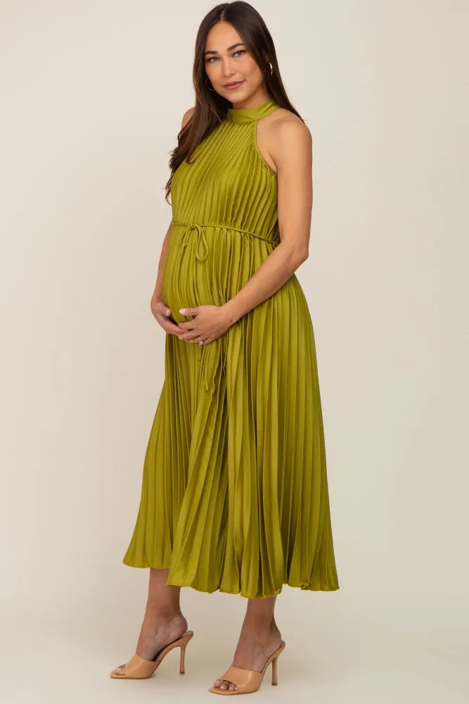 Lime Pleated Maternity Halter Dress sold by Pinkblush product image thumbnail 2