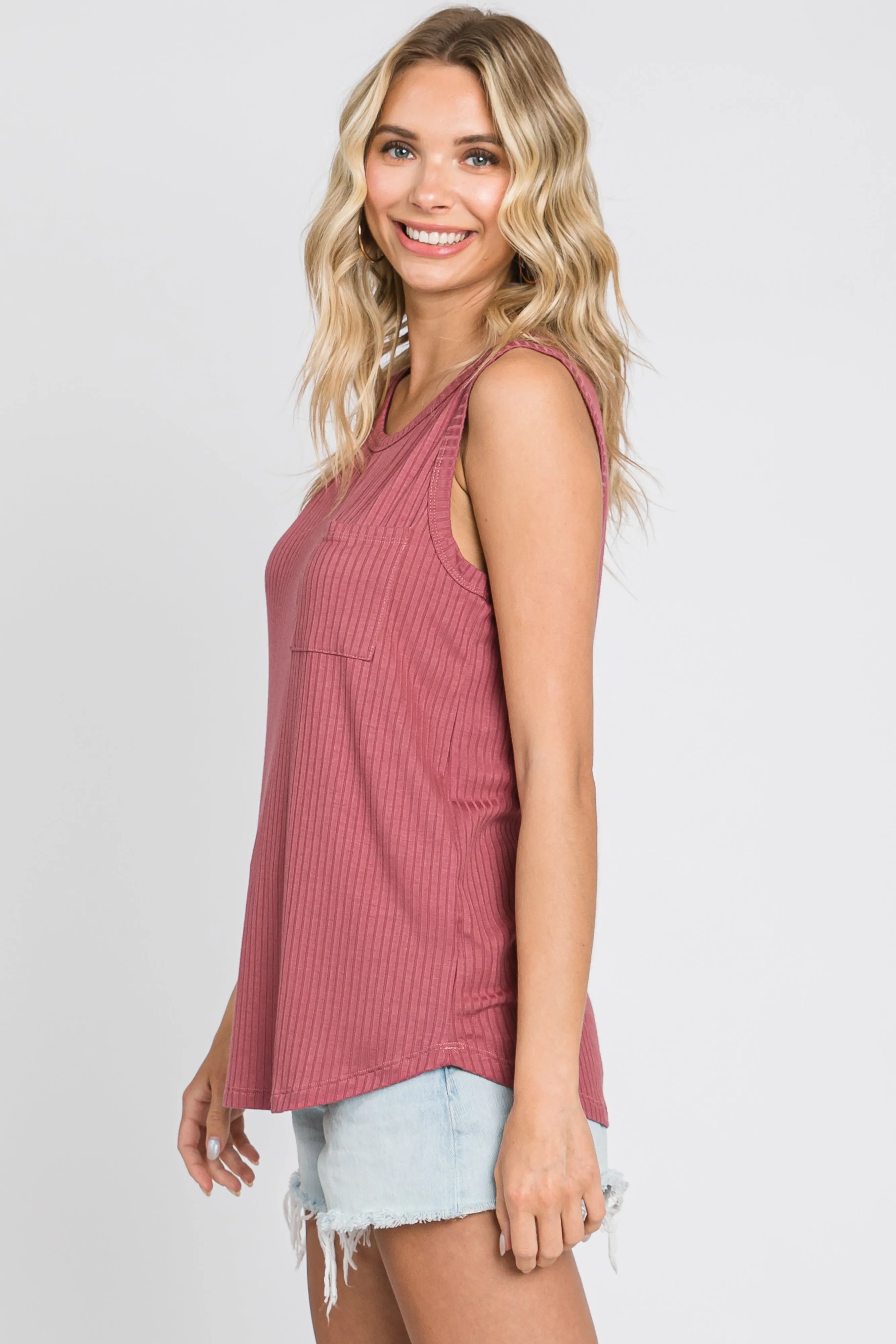 Mauve Ribbed Front Pocket Tank sold by Pinkblush product image thumbnail 2