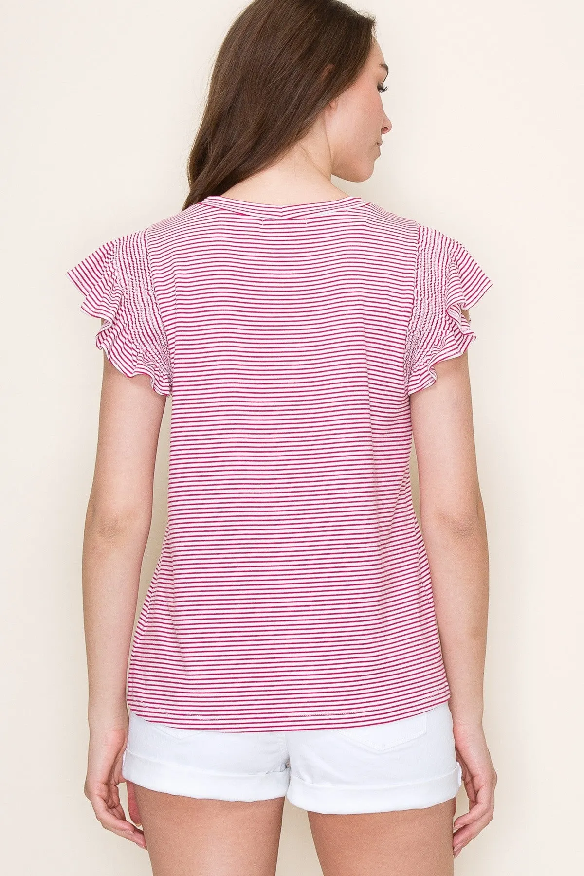 Fuchsia Striped Flutter Sleeve Top sold by Pinkblush product image thumbnail 3