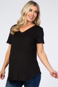 Black V-Neck Short Sleeve Maternity Top sold by Pinkblush